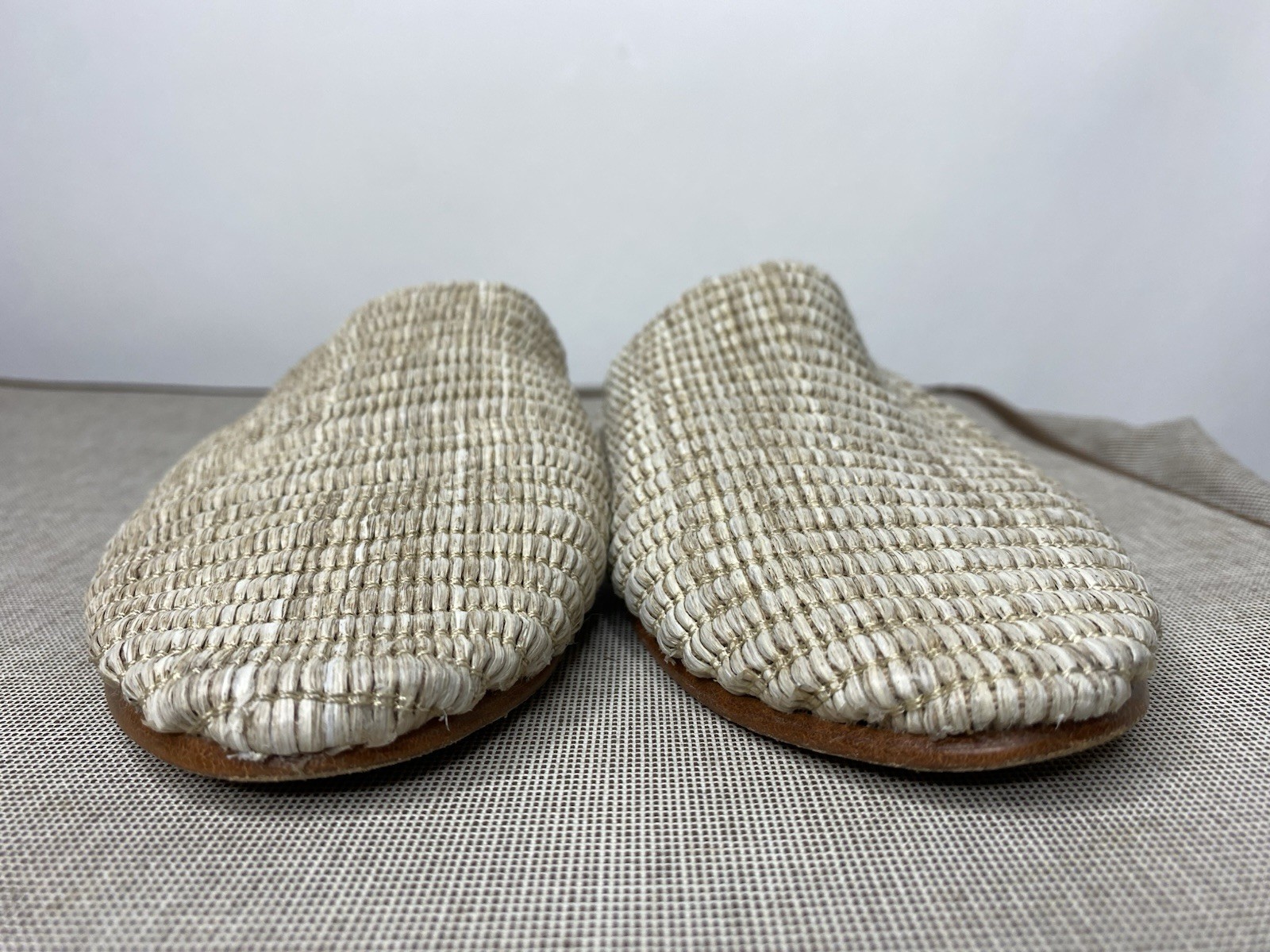 Jenni Kayne Raffia Mules Flats Straw Beige Women’s 38 US 8 Slides Boho Woven