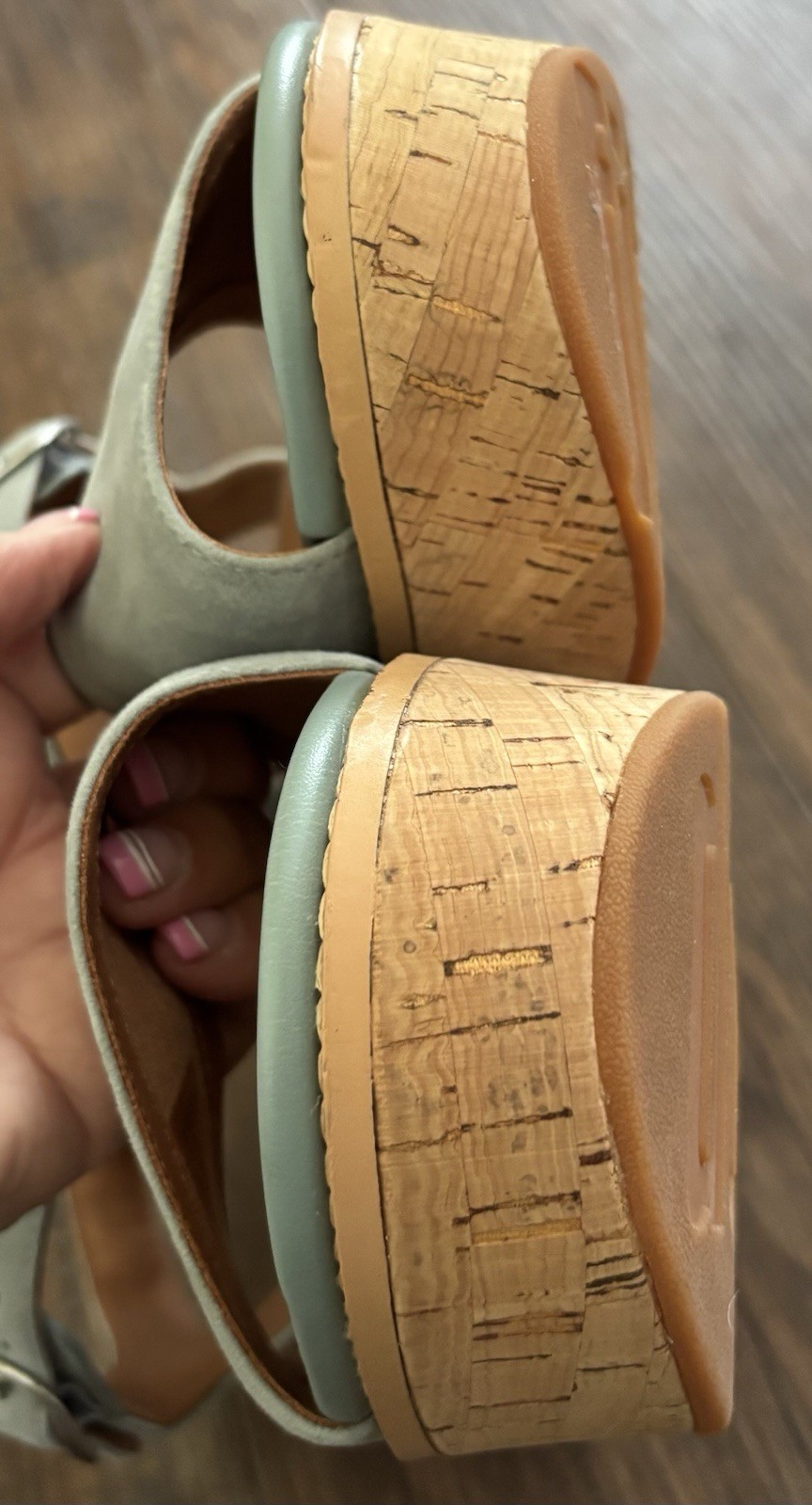 FitFlop Womens Eloise Cork-Wrap Leather Wedge Sandals Back-Strap Mint Green Sz 9