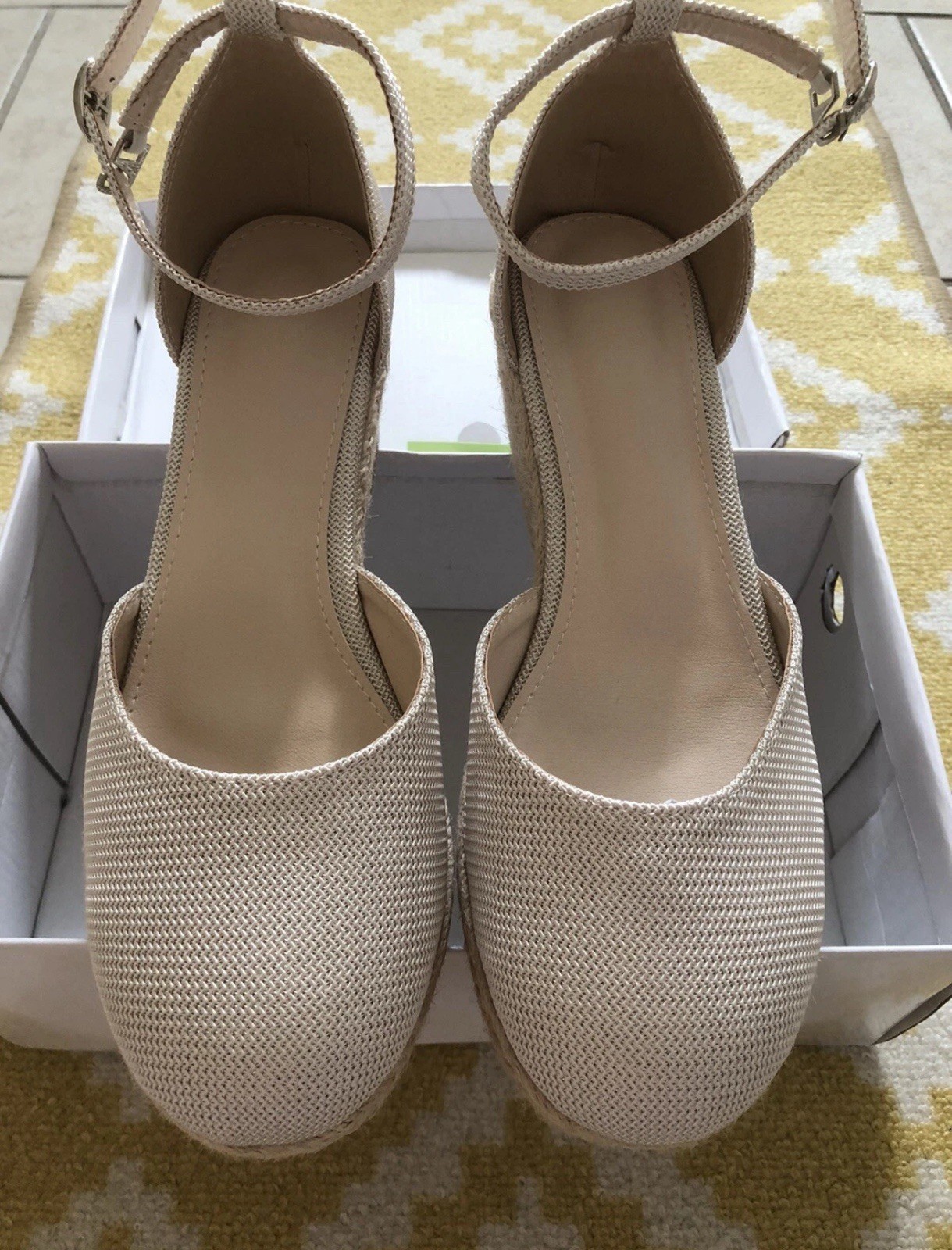✨ Womens Beige Espadrille Wedge Sandals Ankle Strap Platform Summer 6.5 ✨