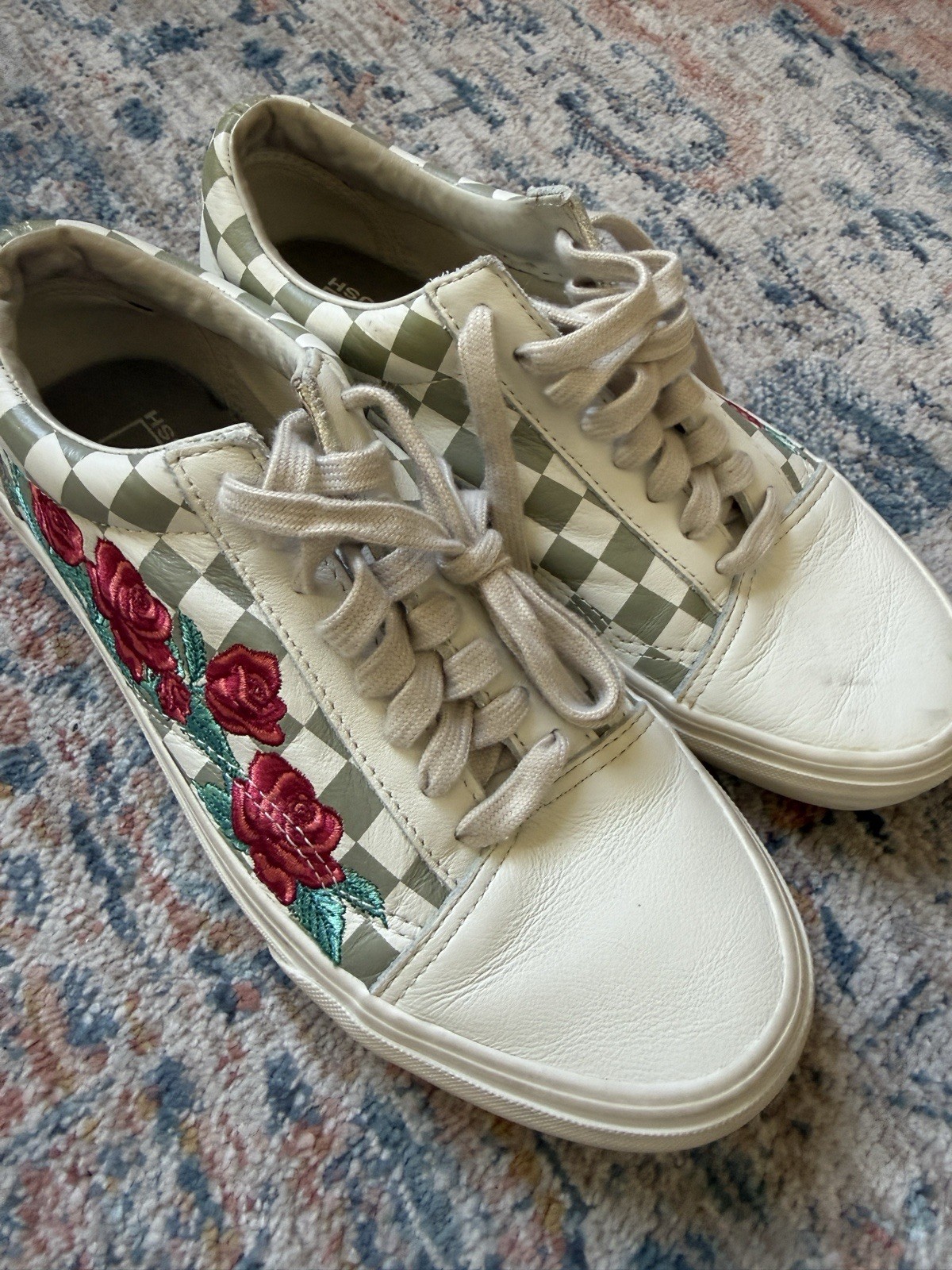 VANS Old Skool DX Rose Embroidery Marshmallow Skate Shoes Women 8.5 Men 7
