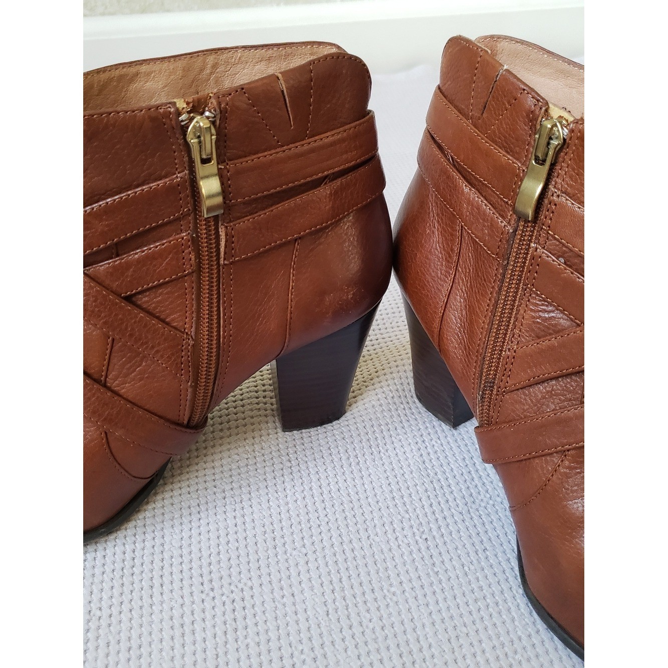 Nurture by Lamaze Cognac Brown Leather Ankle Booties with Buckle Straps