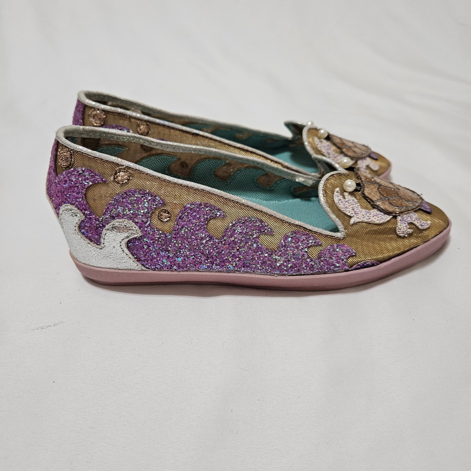 Irregular Choice Sparkly Glitter Nautical Seashell Pearl Ballet Flats Size 37 EU