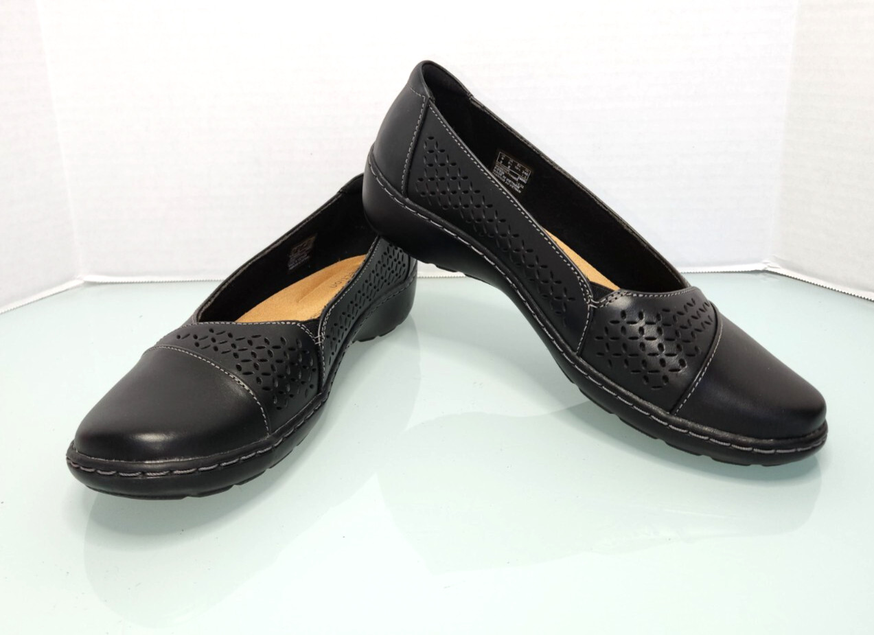 Clarks Collection Cora Iris casual comfort flat black leather shoes New Sz 8.5M