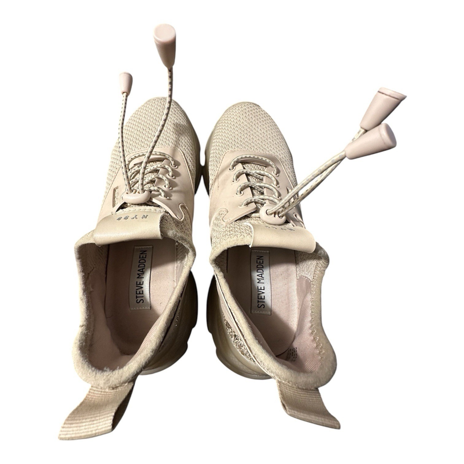 Steve Madden 7M NY90 Rhinestone Beige Knit Cushioned Lace Up Toggle lace
