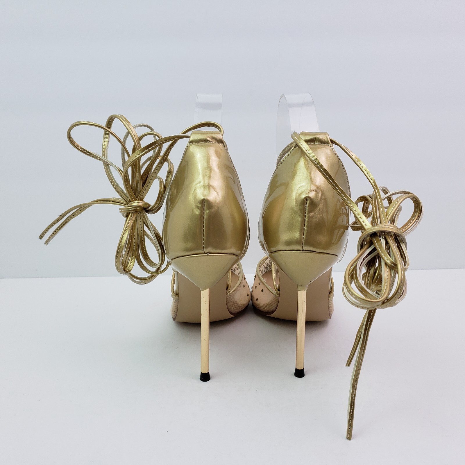 FSJ Womens Size 8 Gold Rhinestone Fashion Leg Ties Stiletto 4″Heels Pumps Shoes