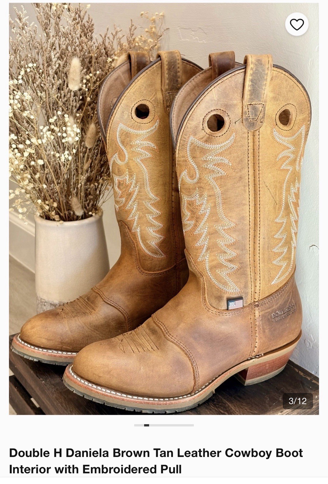 Double-H Boots Woman’s 8M Daniela Western Cowgirl Workwear Brown Leather DH5159