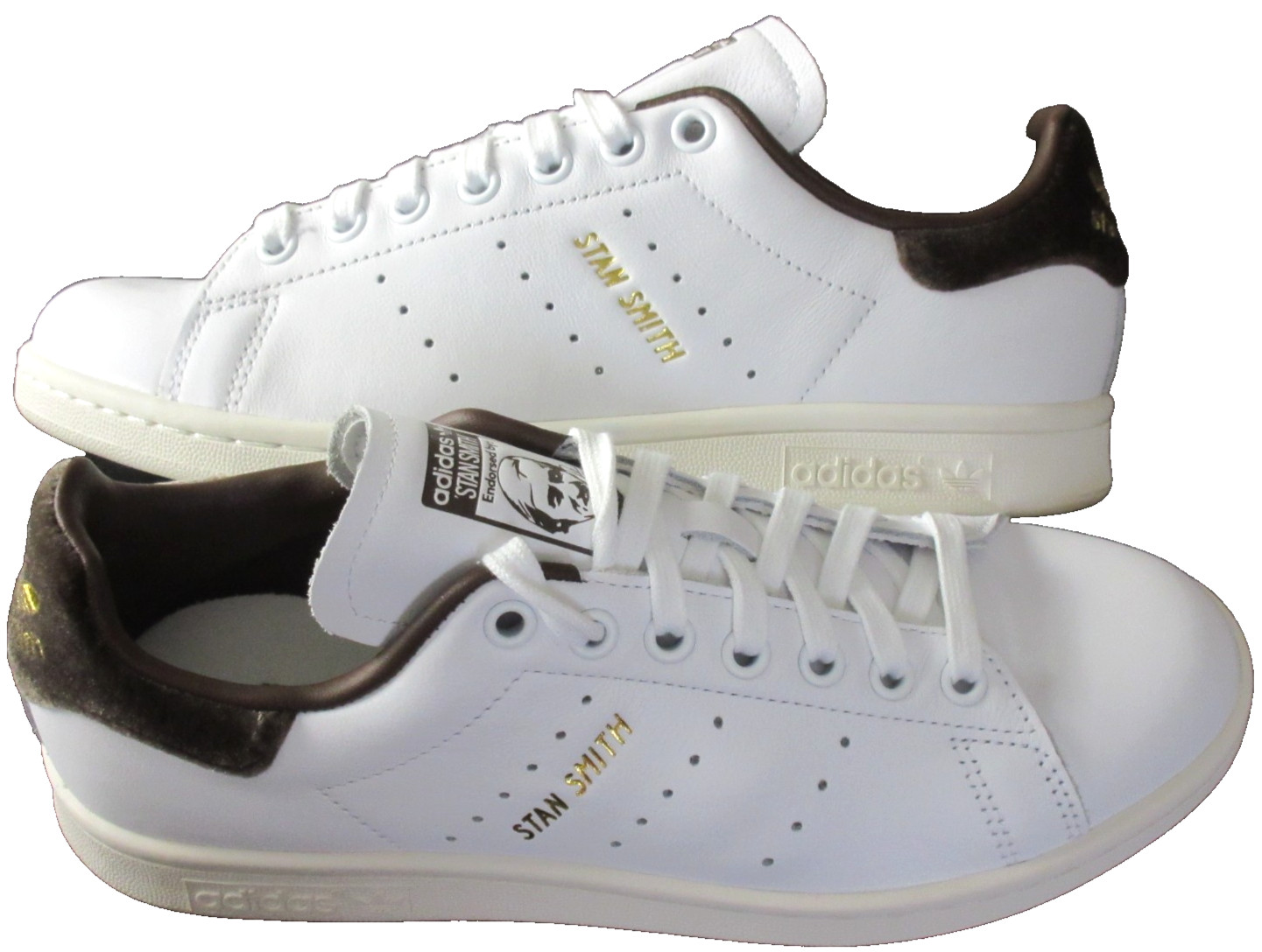 Adidas Women’s Stan Smith Leather Court Sneakers White Gold Brown Size 9 NIB