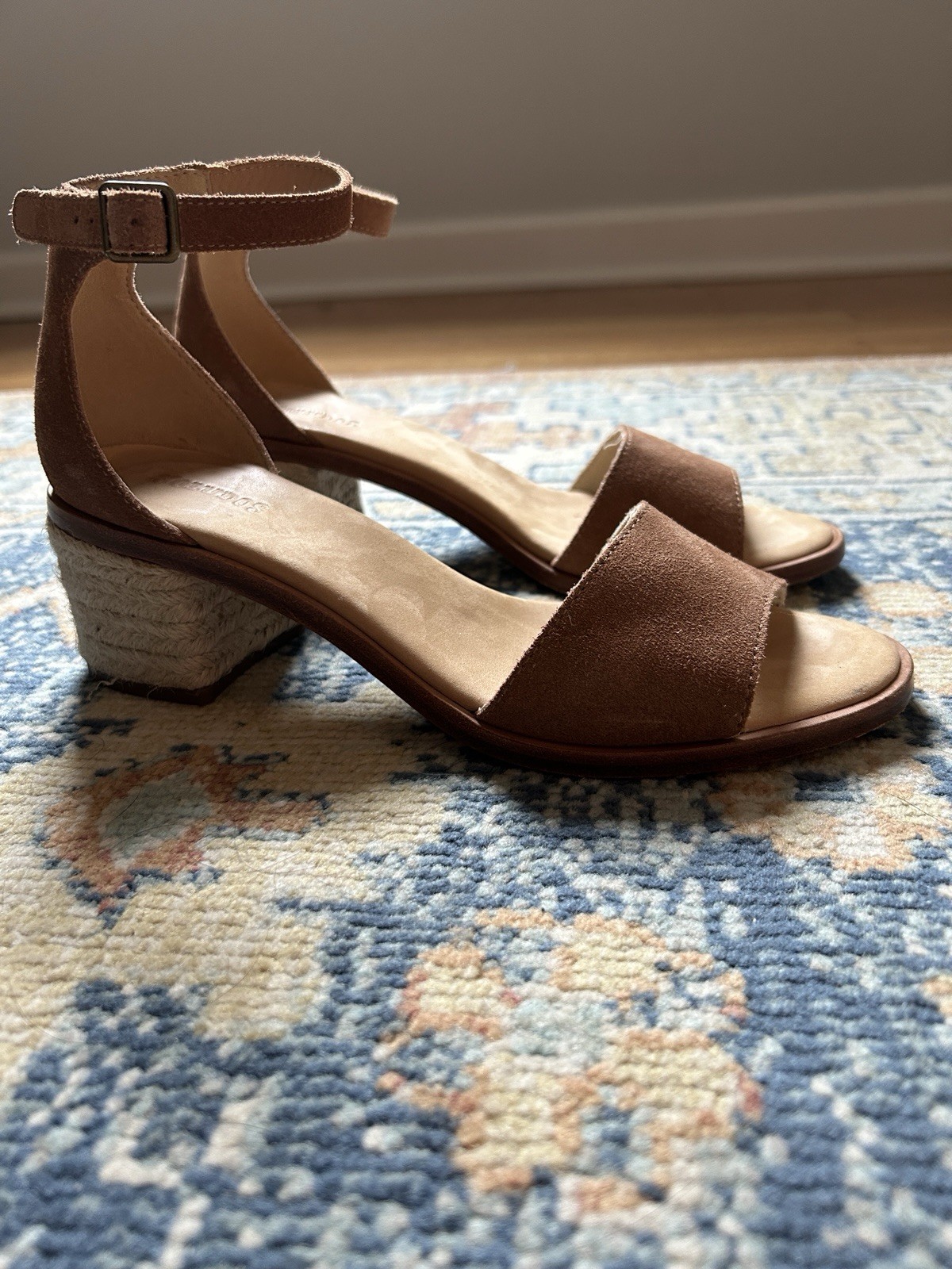 Soludos Capri Mid Heel Sandals Tan Suede Espadrille Ankle Strap Size 8