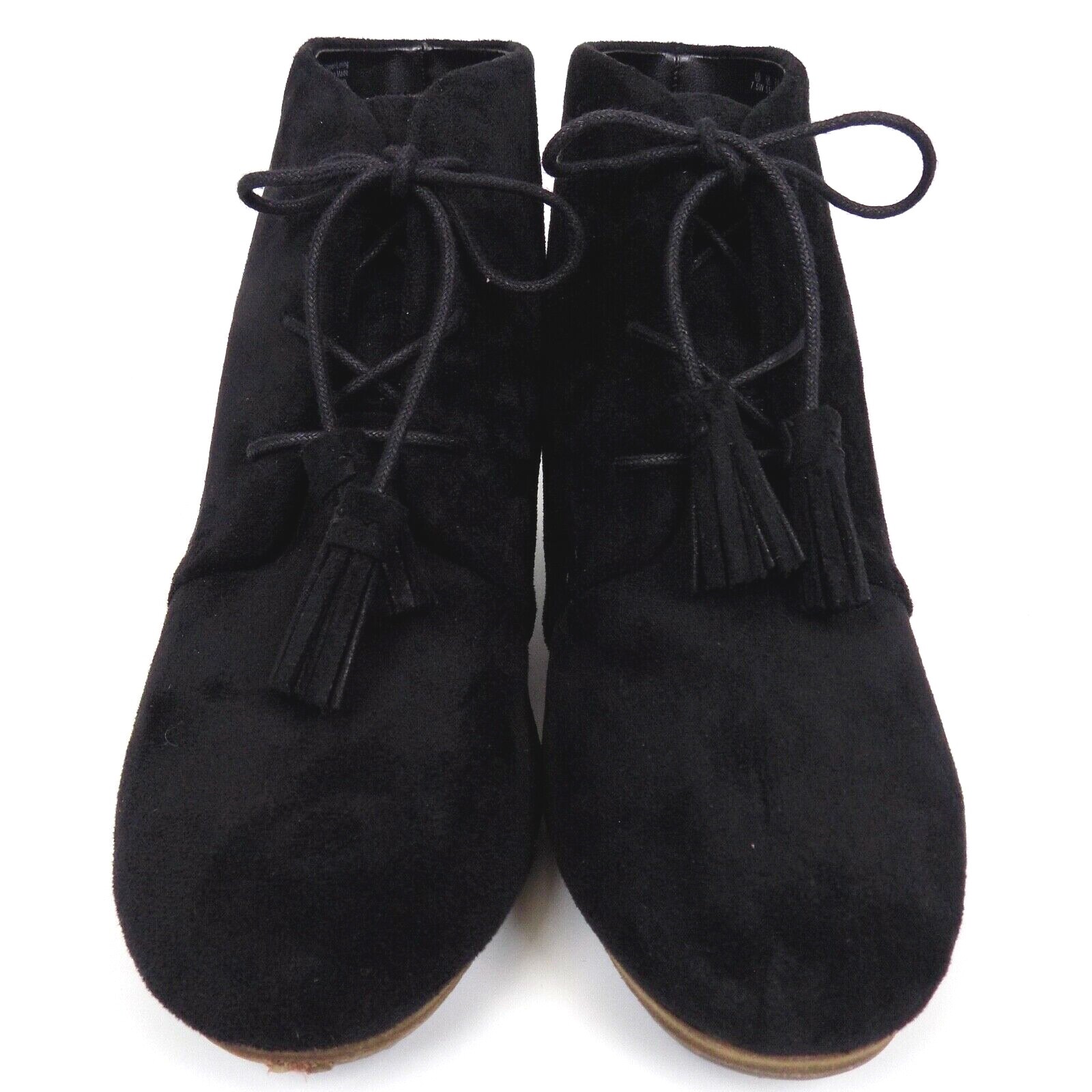 DR. SCHOLL’S Women Dakota Wedge Ankle Lace Booties Size 7.5 WIDE, Black Faux Sue