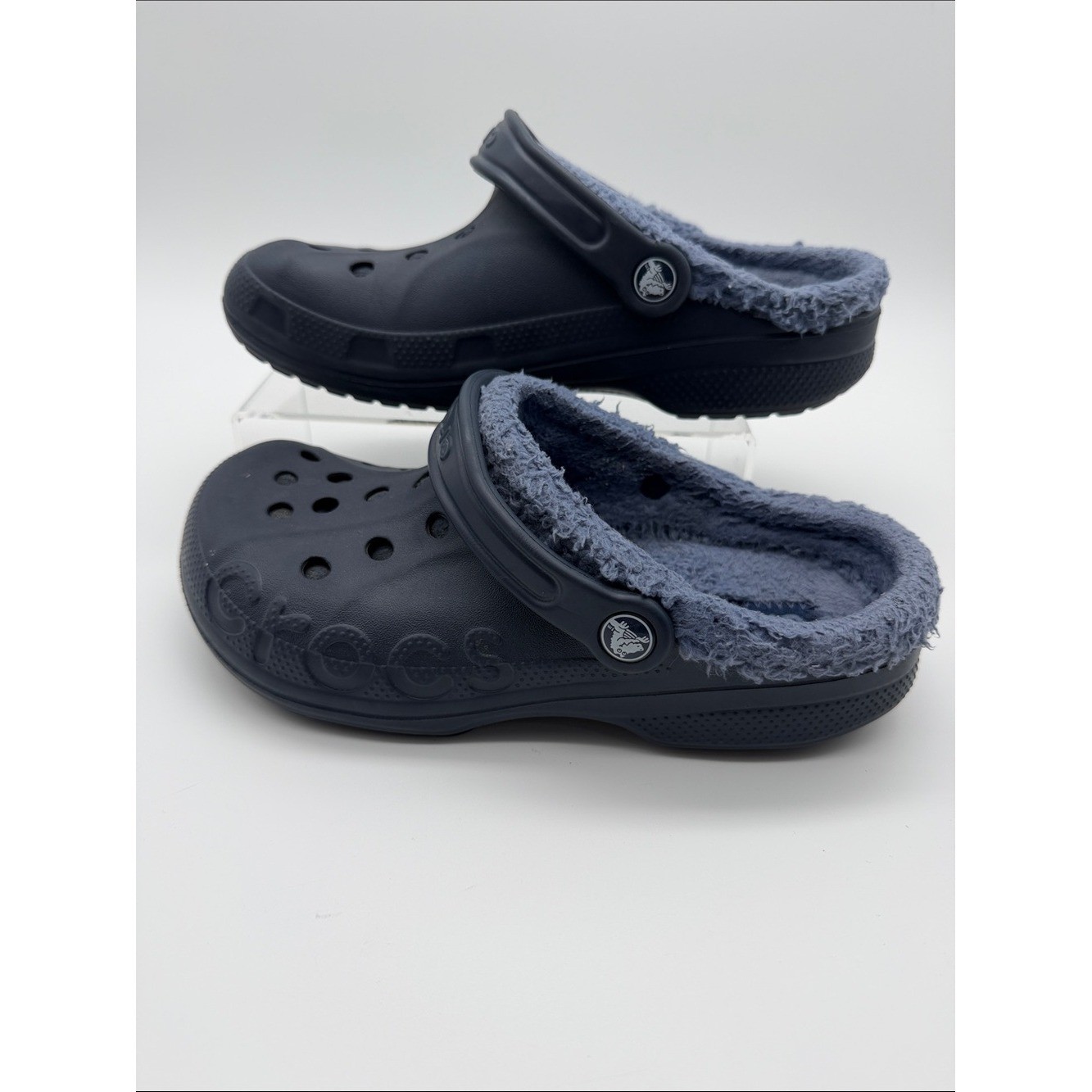 Crocs Blue Gray Baya Fleece Lined Cozy Slip on Clog M- 5 W-7