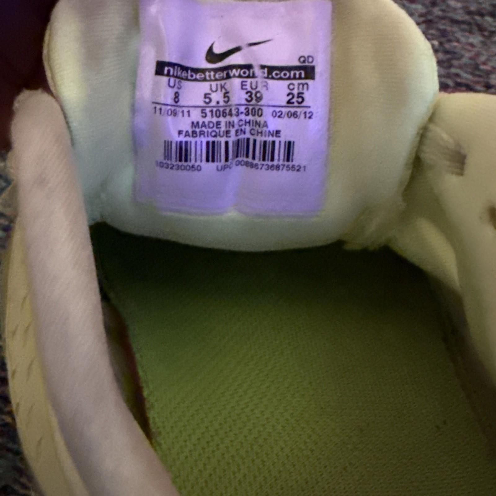 Nike Shoes Womens 8 Free Run 3 Running Sneakers Neon Green Lace Up 510643-300
