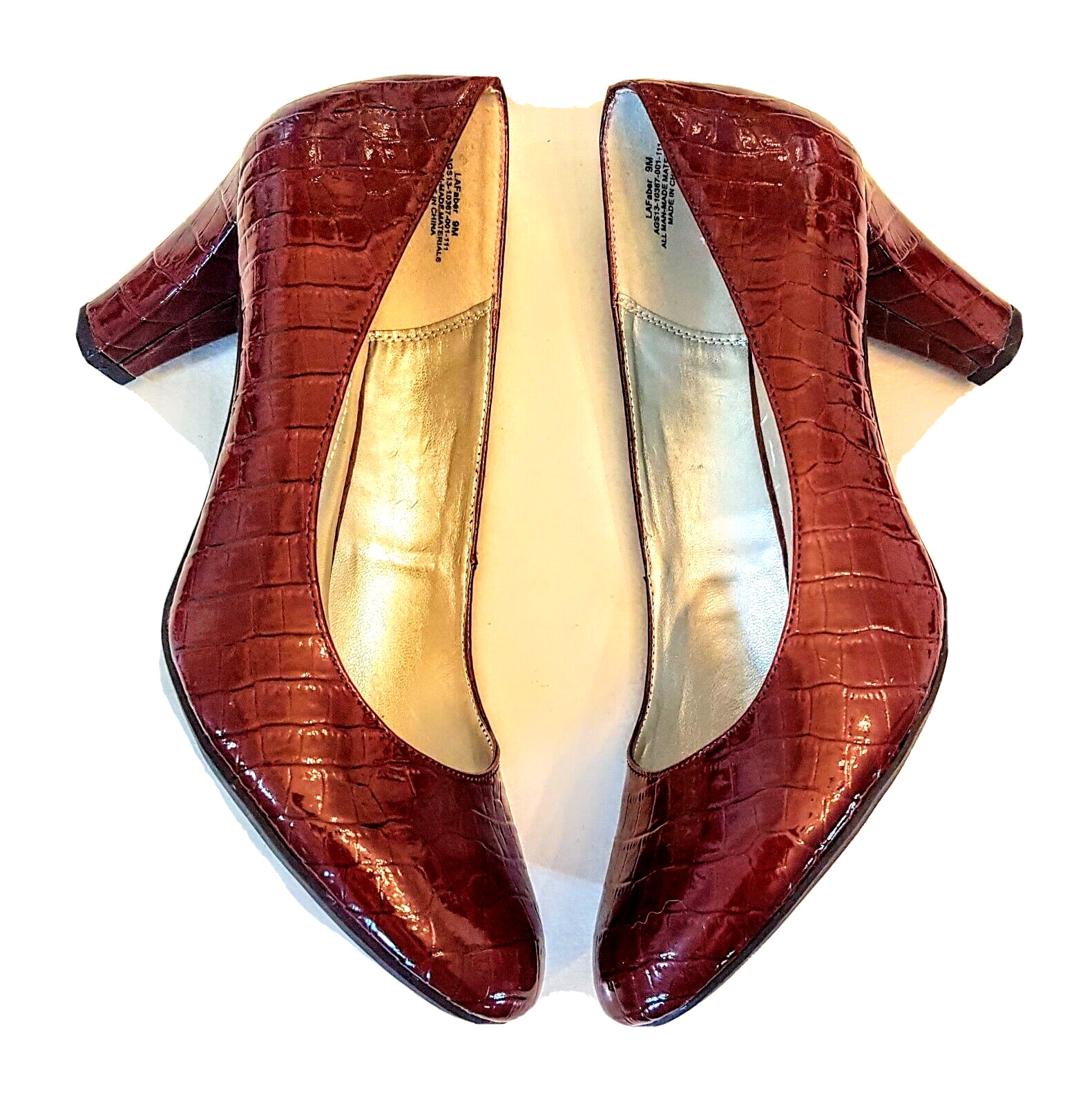 Laura Ashley Shoes Dark Red Patent Leather Classic Pumps Snake Skin High Heels 9