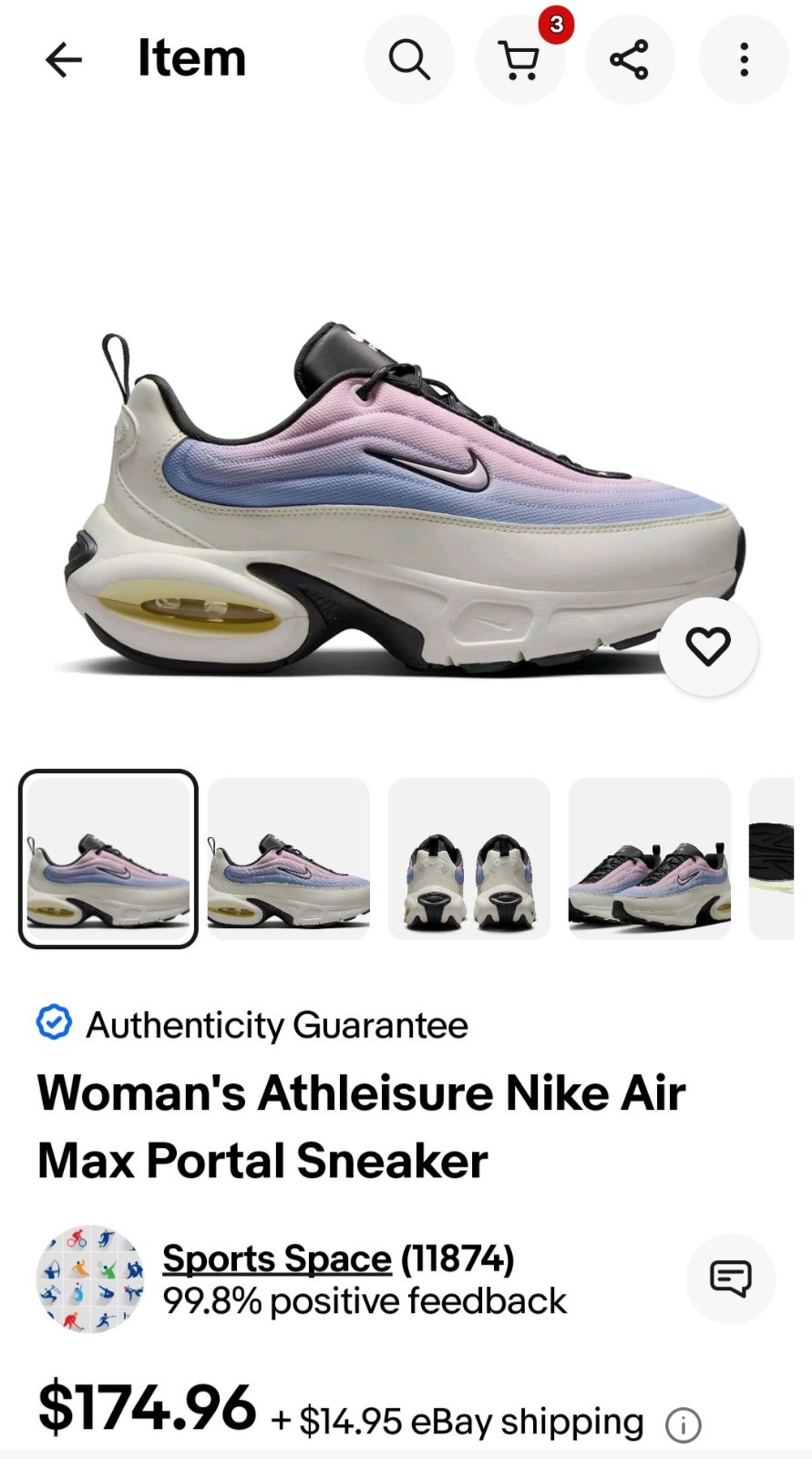 Nike Air Max Portal Sail/Pink Foam-Aluminum HV5761-133 Women Sz 11/Men 9.5 🔥🔥