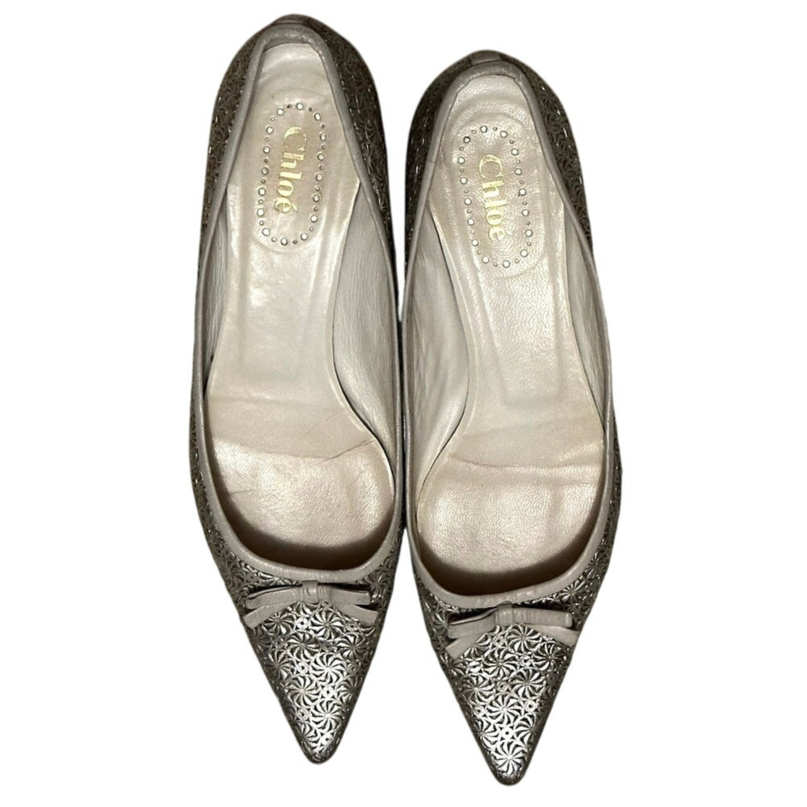 Chloe silver metallic pointed ballet bow flats size 36 US 6.5 Rare vintage style