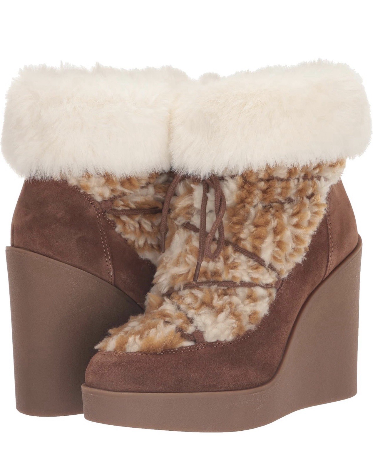 Jessica Simpson VERONA Suede Faux Fur Trim Wedge Platform Ankle Boots US 7