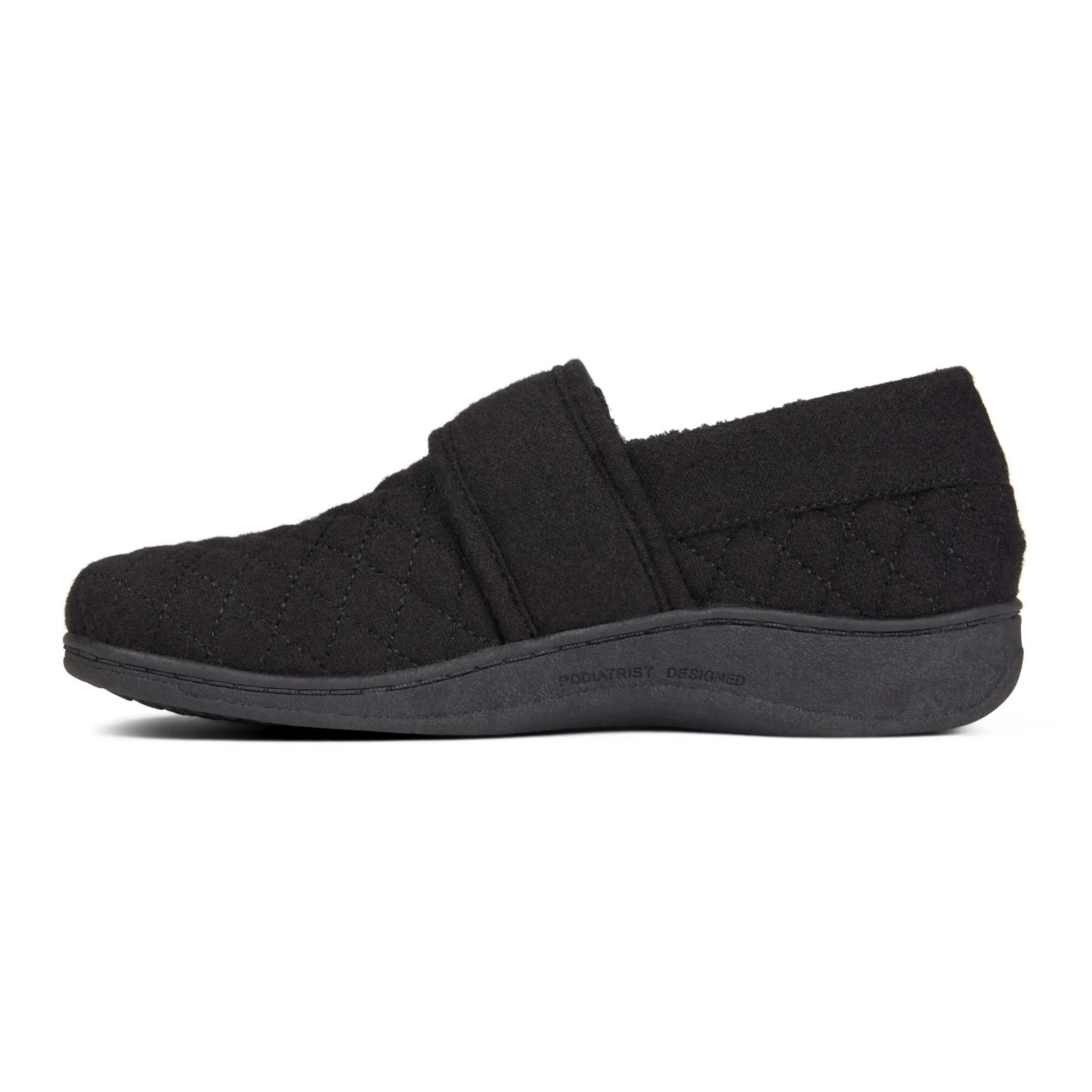 Vionic Women’s Jackie Quilted Flannel Slipper – Orthotic Support -Black – 5M
