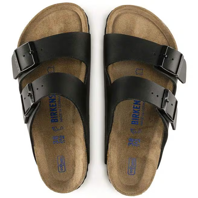 Birkenstock Arizona Birko-Flor Black Leather Soft Footbed Unisex Sandals