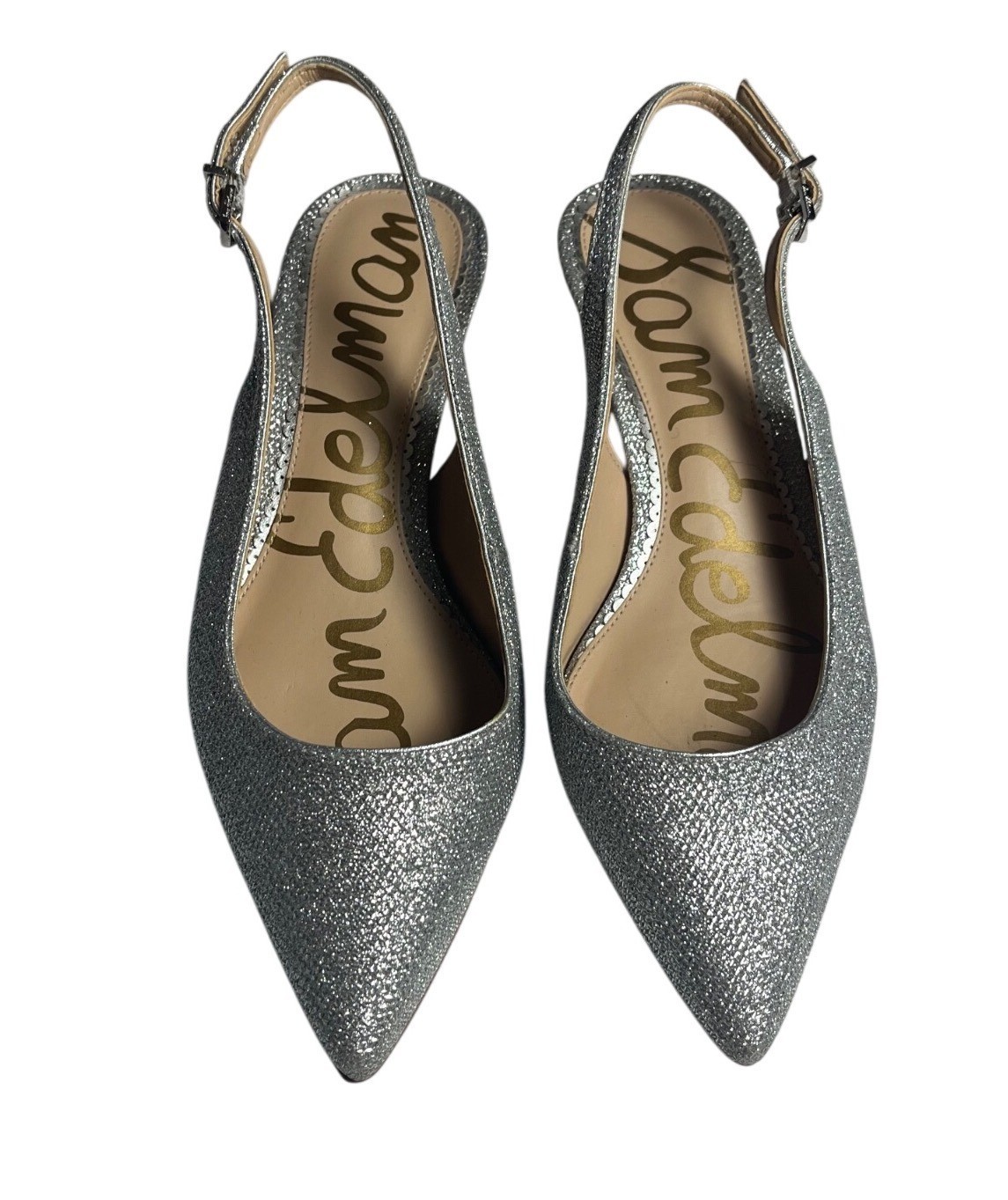 Sam Edelman Womens Silver Sparkly Slingback Heels Size 8.5 Pointed Toe