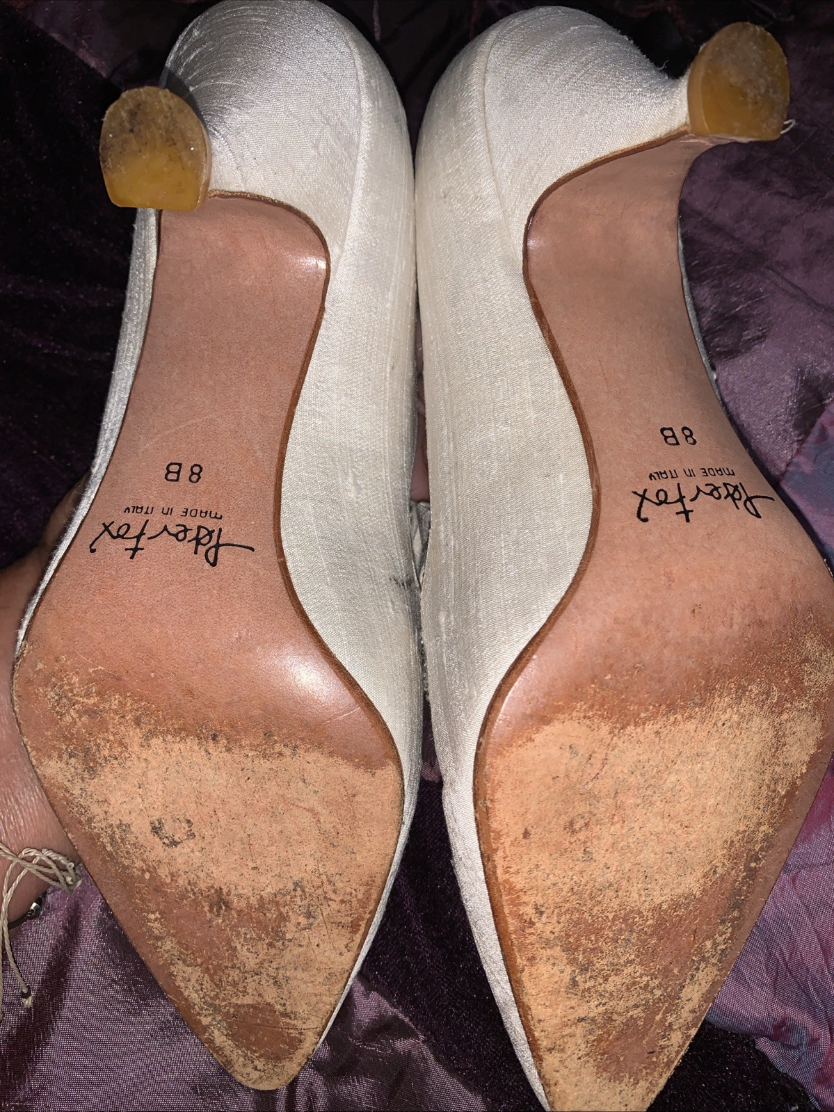 Peter Fox Women’s Heels Pumps ivory 8B silk satin dyeable vtg inspired