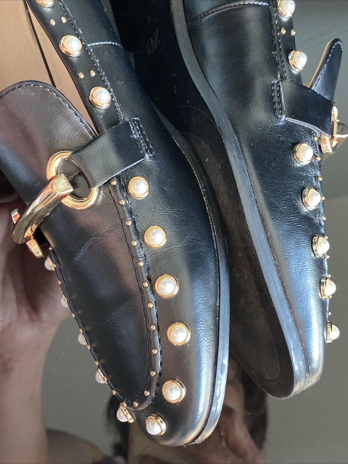 ZARA STUDDED PEARL LOAFERS FLATS LOAFERS SIZE 38 US 7 EUC