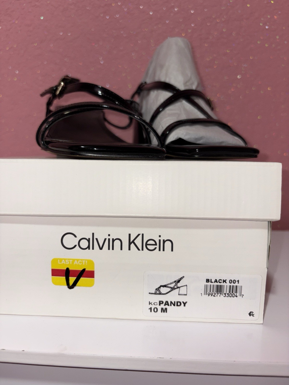 Calvin Klein Black Patent Leather Strappy Ankle Strap Square Toe Heel 10M