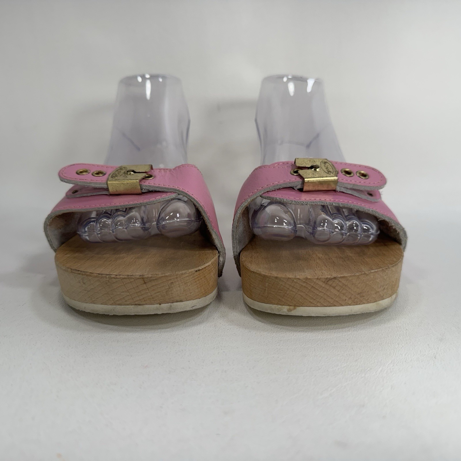 Dr. Scholl’s The Original Wooden Sandals Slides Pink Leather Size 7 Italy