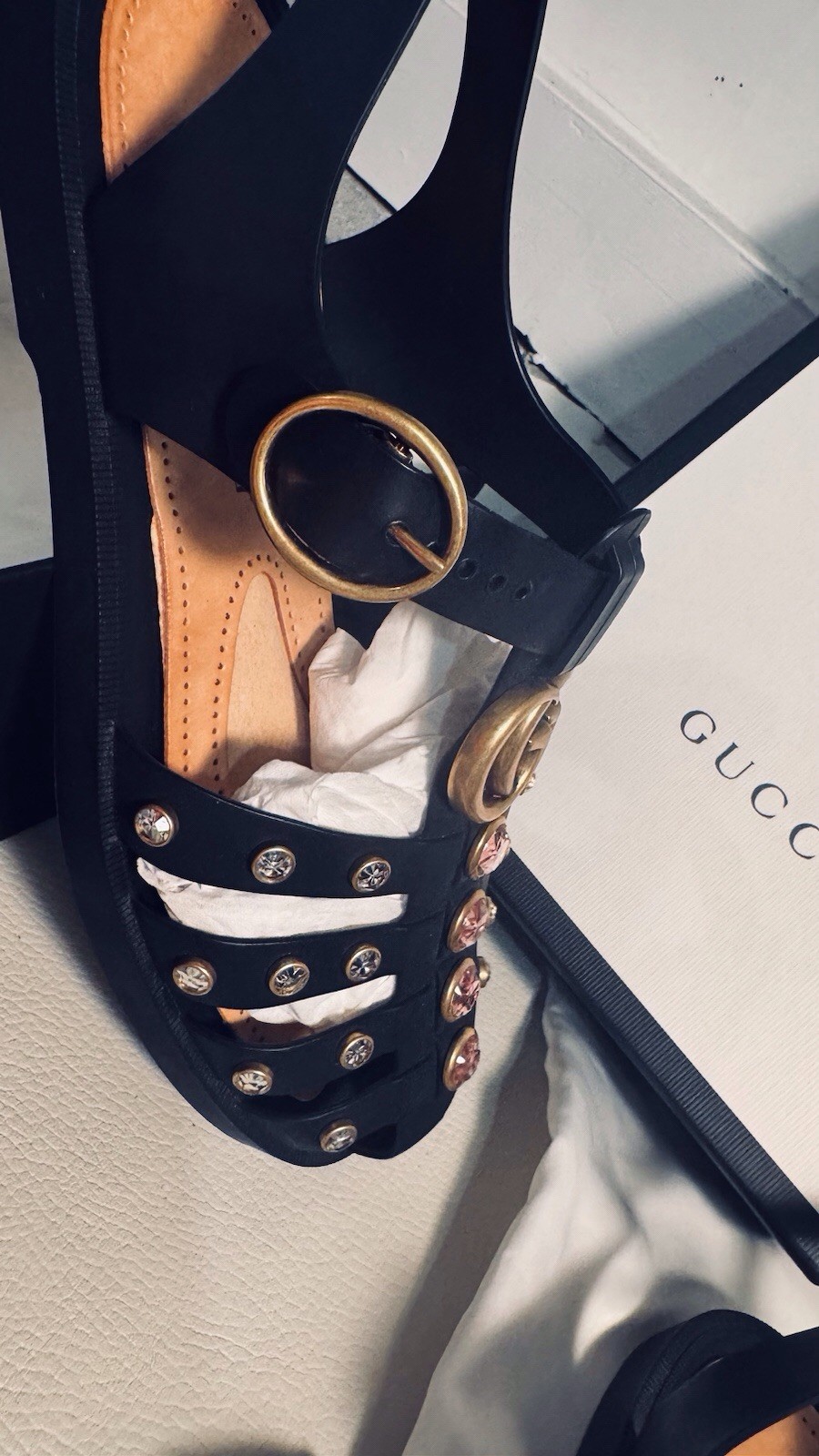 Gucci Marmont Crystals Bezel Cage Fisherman GG Feline Head Rubber Sandals 39 Bag