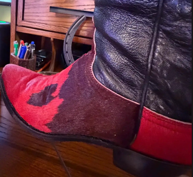 LUCCHESE Tool 1883 Cowhide Calf Hair Hide Red-White-Black Cowgirl Cowboy Boots 8