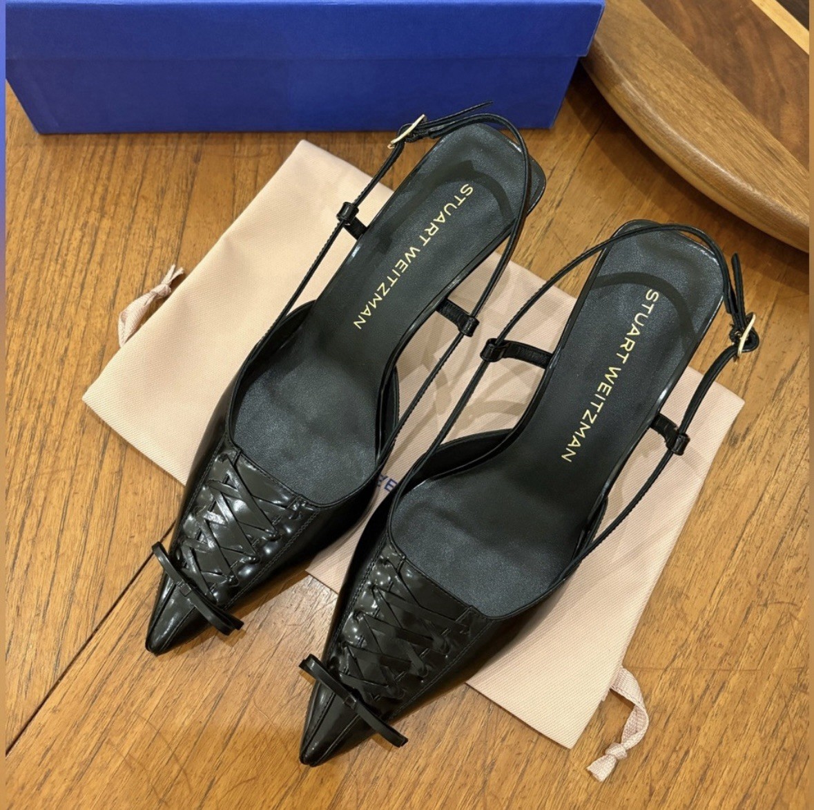 Brand New Stuart Weitzman Corset Slingback Black Heels