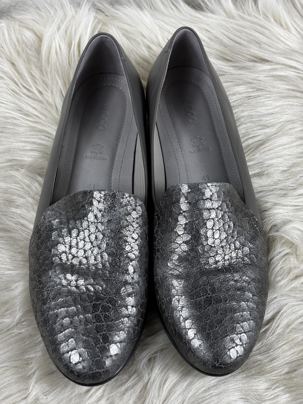 ECCO Touch 35 Loafers Women’s EU 41 US 10.5 Gray Leather Slip On Comfort