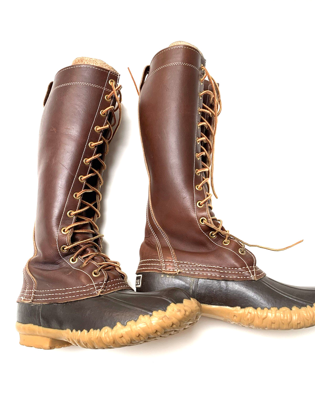 Women’s Size 5 Medium L L BEAN Maine Hunting Boots TALL LACE UP 16″ – NICE !