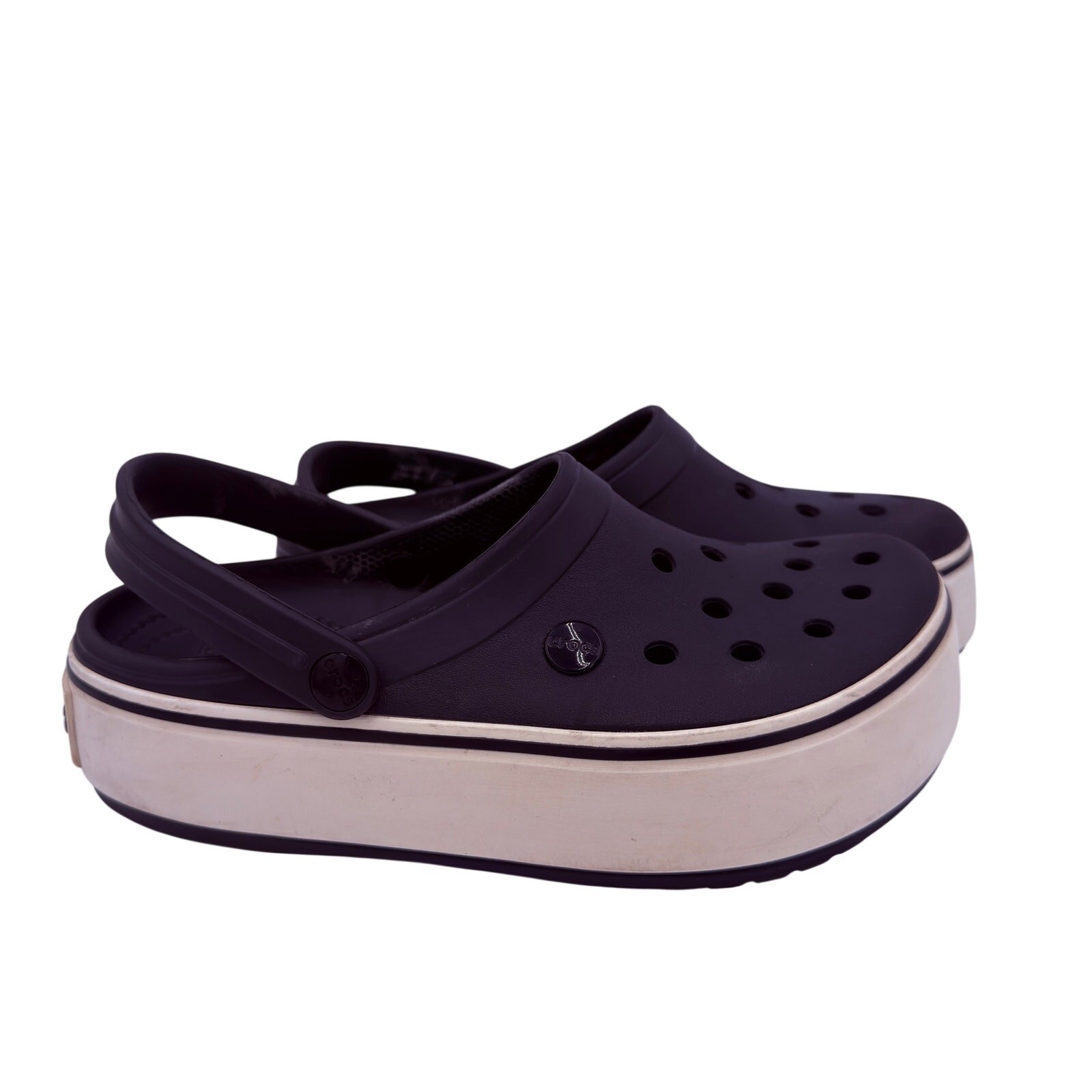 Crocs Crocband Platform Black & White Clogs Shoes Size Men’s 5 Women’s 7