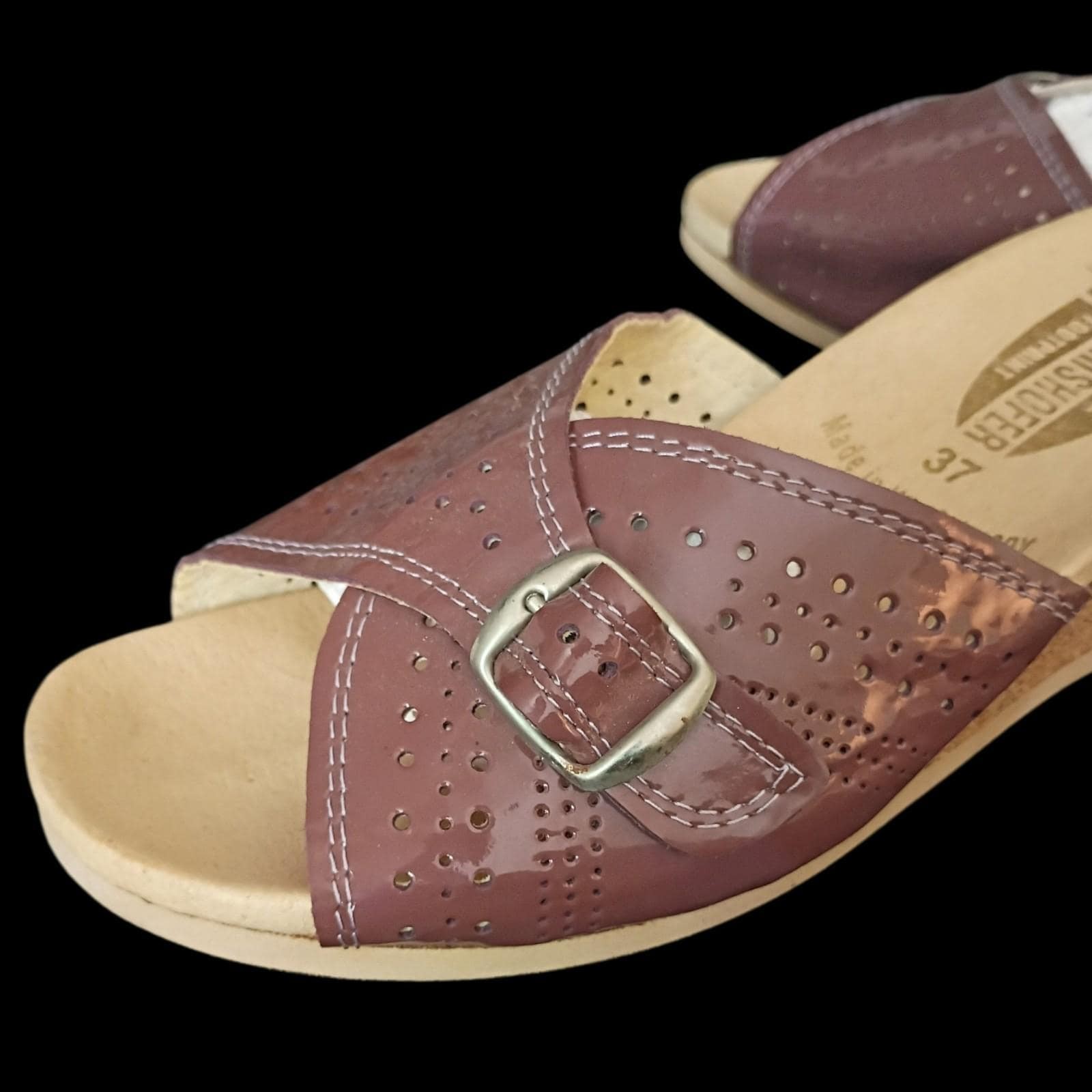 Worishofer Germany Patent Leather Cork Wedge Slides Womens US 6.5 Mauve