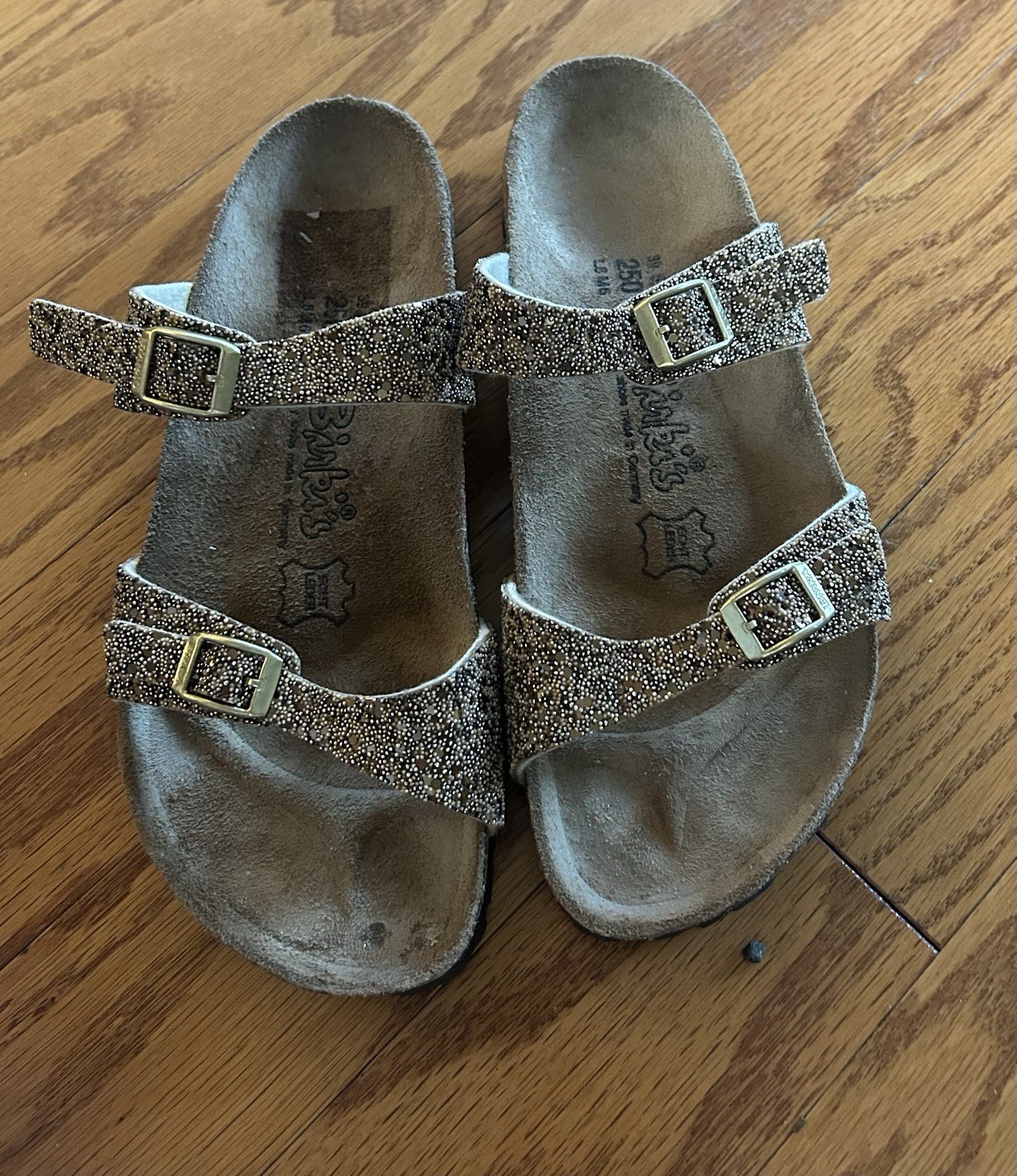 Birkenstock Birkis Tahiti Gold Glitter Sandals Strap Buckle Womens EU 39 US 8