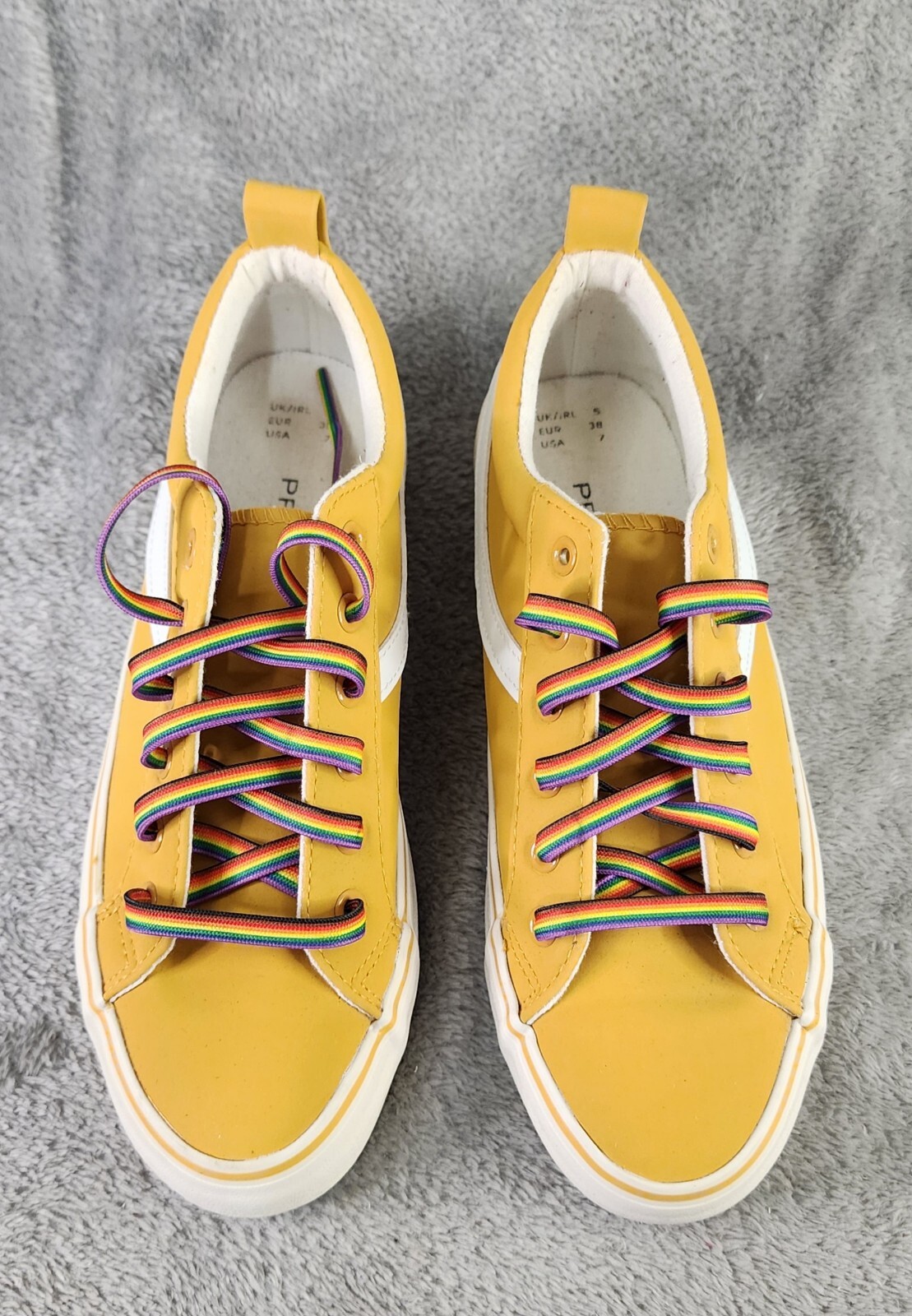 Primark Shoes Womans Size 7 Yellow Synthetic Casual Rainbow Lace Up Sneakers