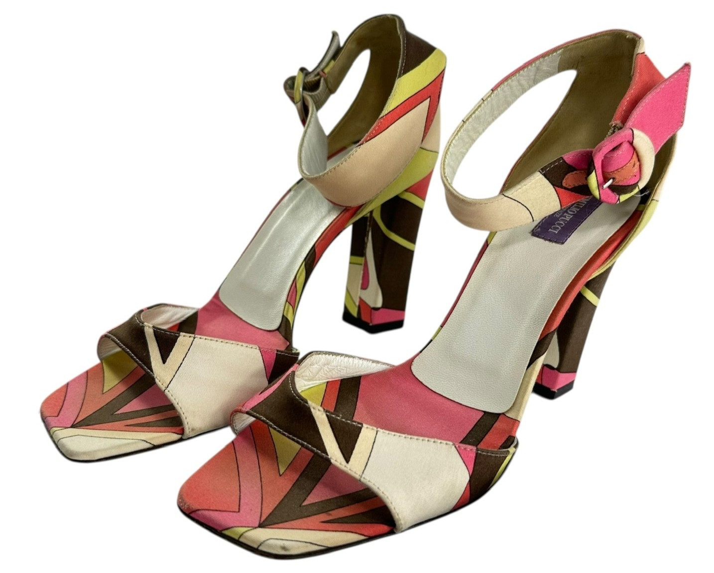 Genuine EMILIO PUCCI Printed Multicolor Heels Ankle Strap 36.5 6.5