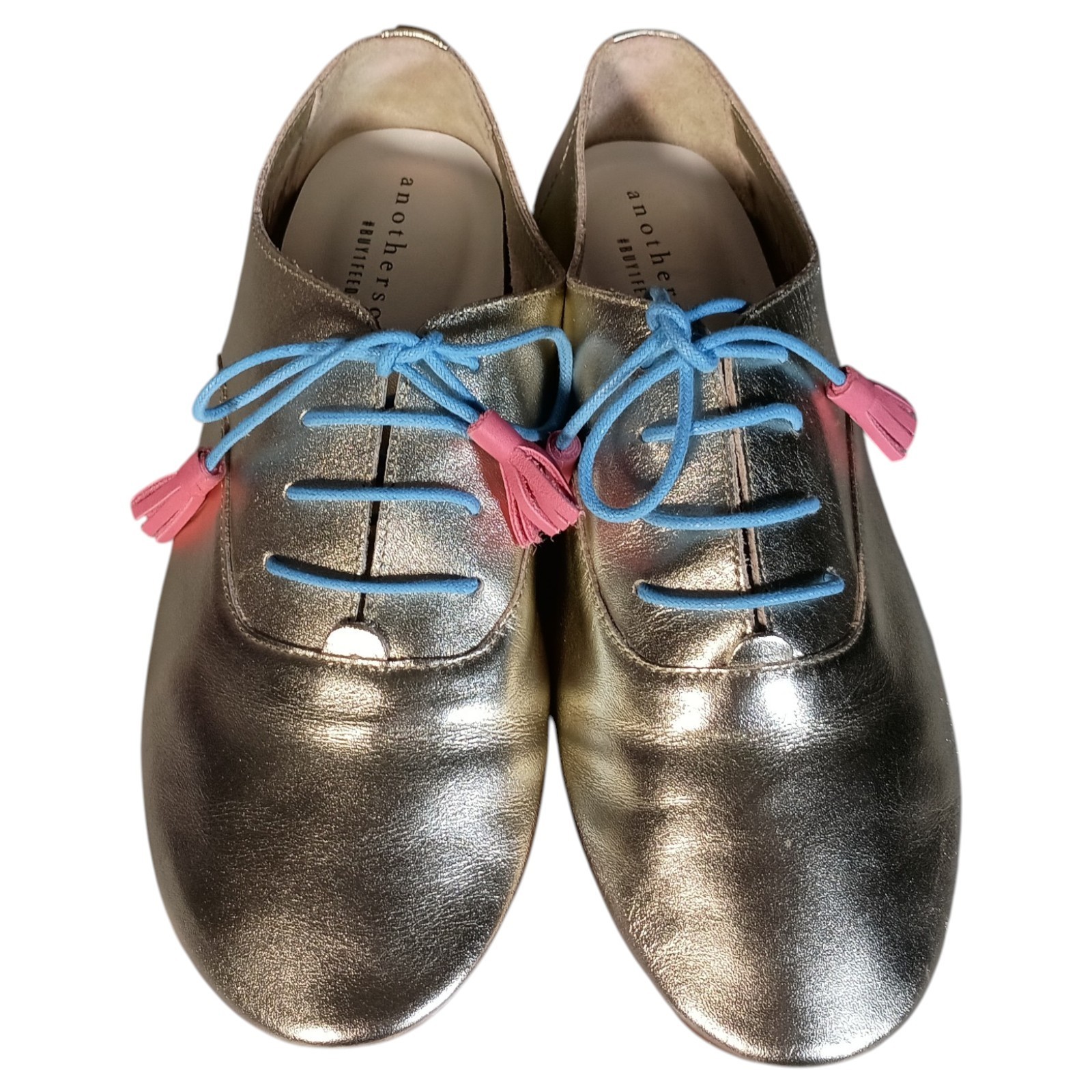 Anothersole Shoes Womens 6.5 Silver Leather Sneaker Flat Round Toe Lace Up 37