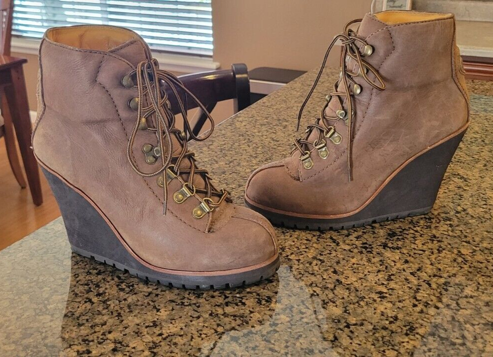 Women’s ASH Zenith Brown Leather Lace Up Wedge Heels Combat Ankle Boot 40 9