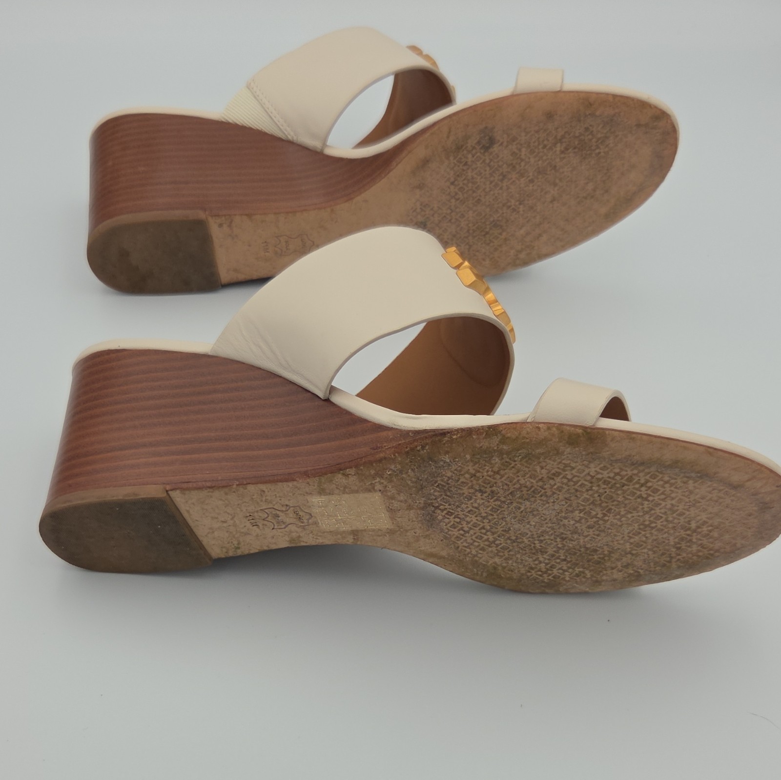 Tory Burch Ivory Leather Everly Wedge Comfort Women’s Size 11 M
