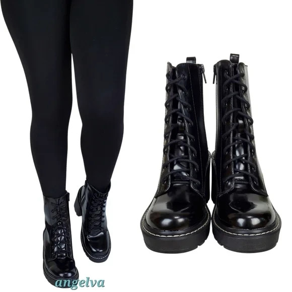 Madden girl Lion block heel platform boots black lace up zip chunky y2k gothic