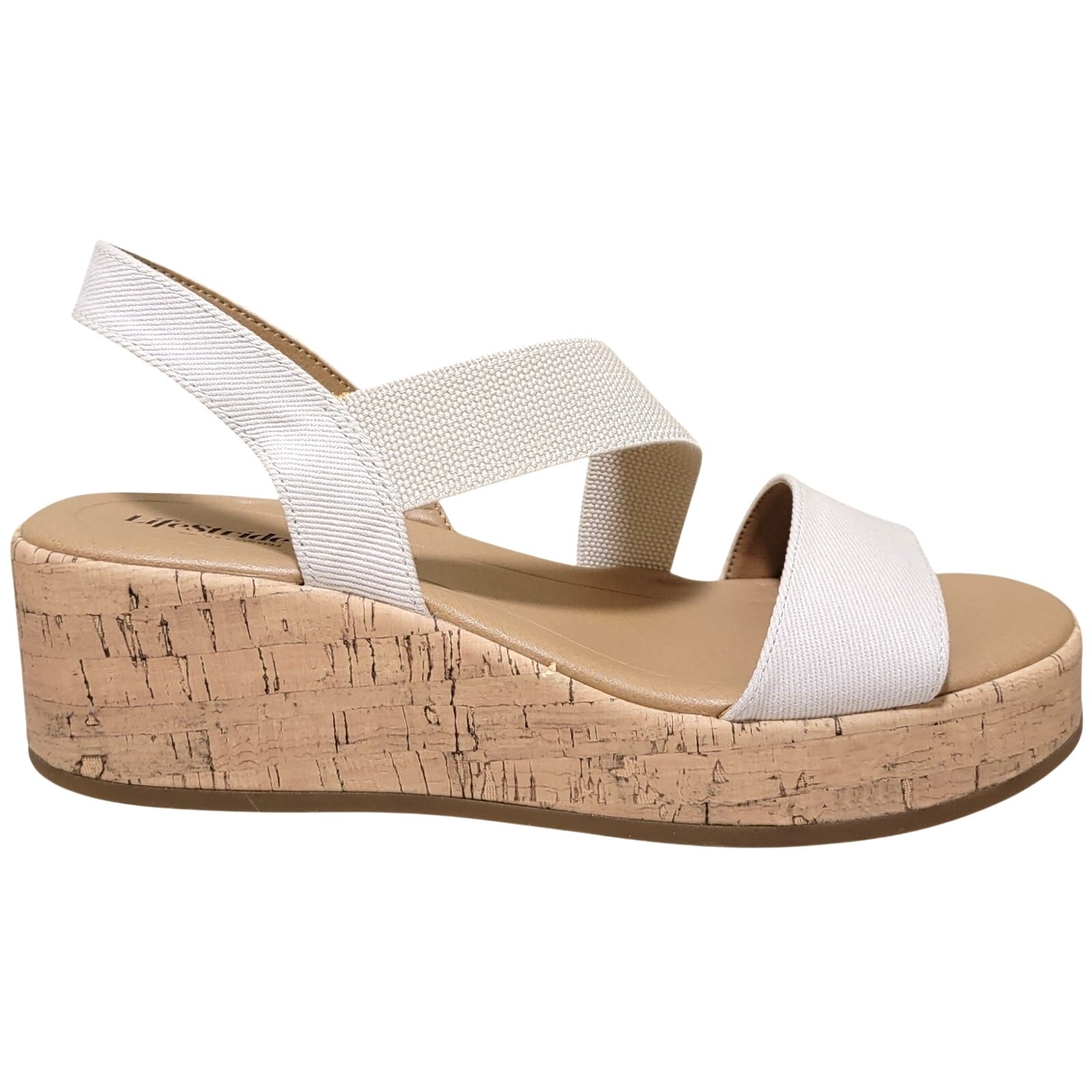 LifeStride Women Odette Slingback Cork Platform Sandals Size US 7.5W Bone White