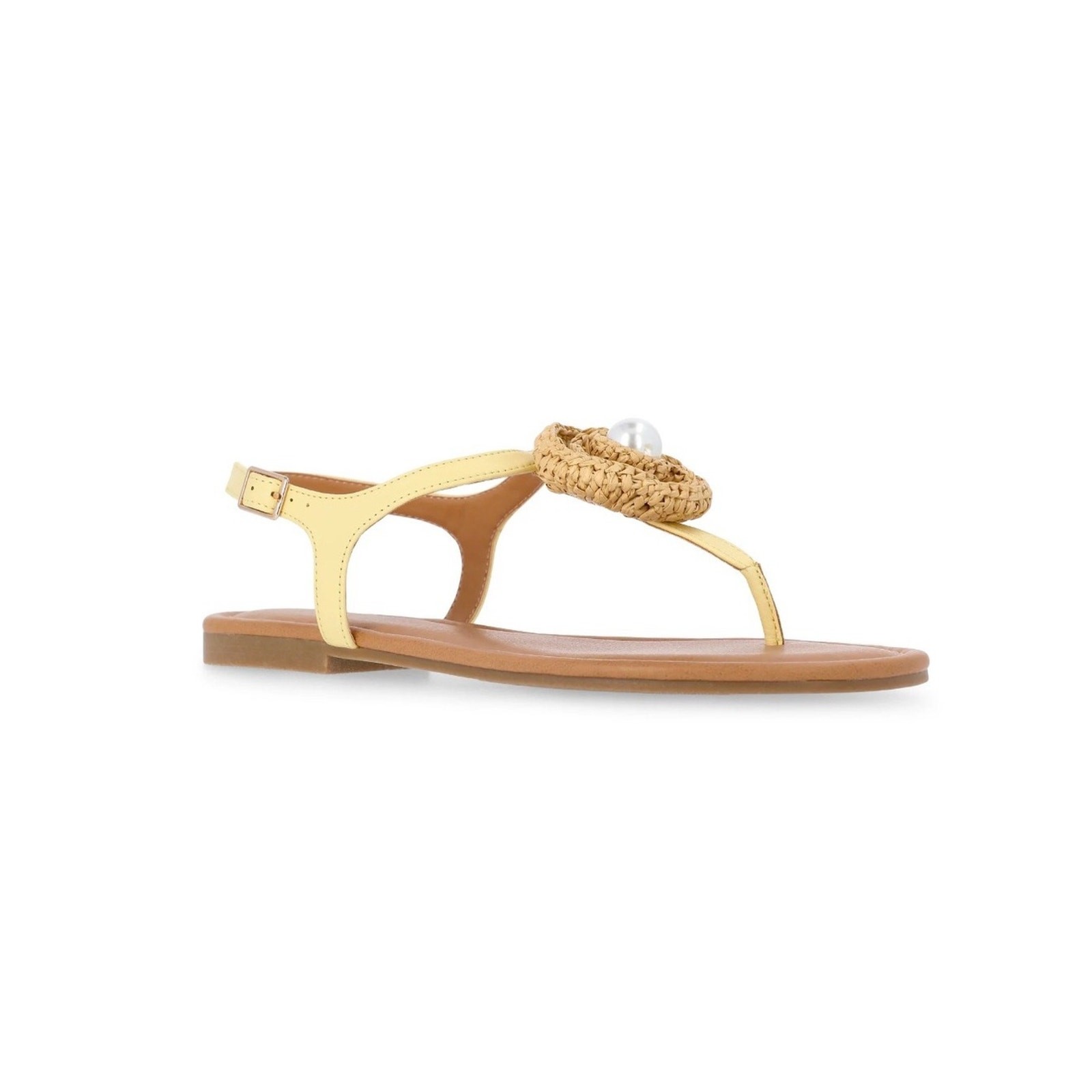 NWT Time & Tru Crochet Flower Pearl Thong Womens Sandal sz 11 Yellow Boho