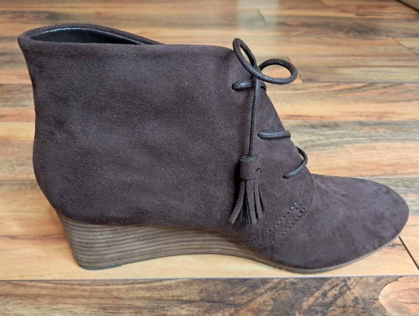Dr. Scholls Boots Womens Dakota Wedge Ankle Booties Size 7 Brown Fabric Lace Up