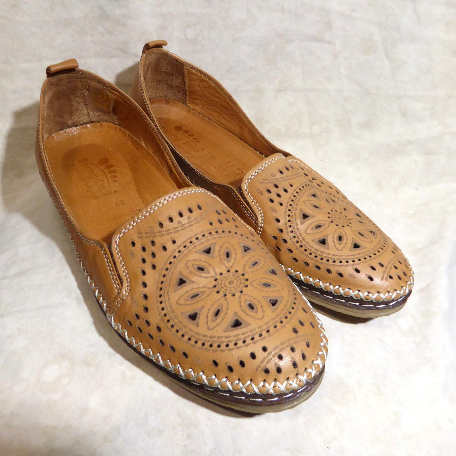 🩰 Spring Step Ingrid Loafer Flats sz 10 M (41) Laser Cut Whiskey Brown Leather