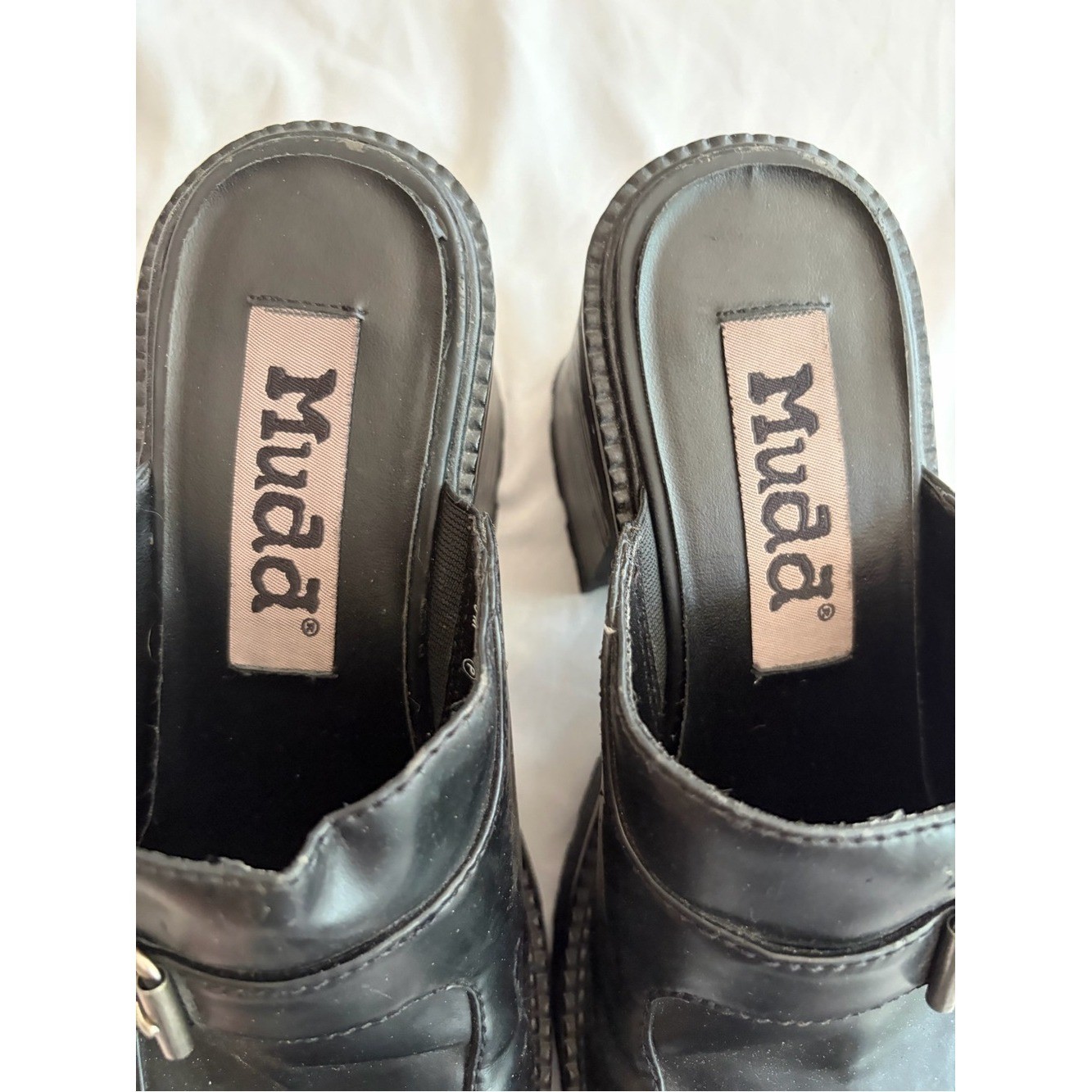 Mudd Black Chunky Platform Clogs Block Heel Silver Buckle Y2K Style Sizse 8.5