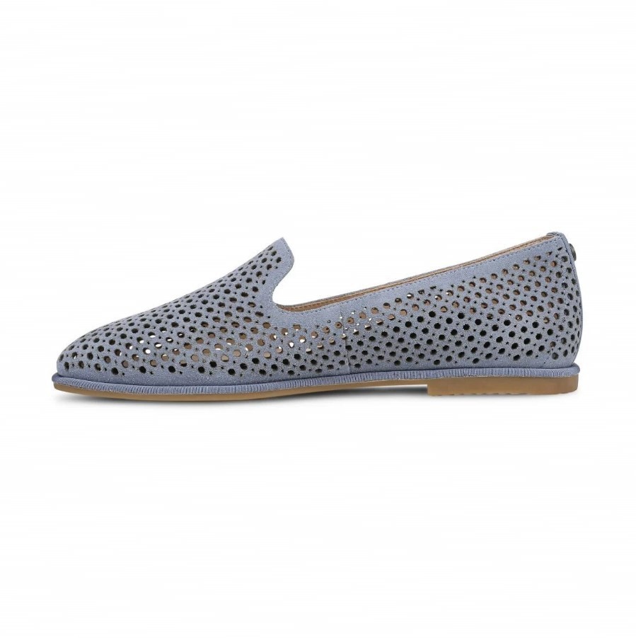 VIONIC Women Willa 2.0 Perf Slip on Flat, Pacific Blue Suede (NEW)