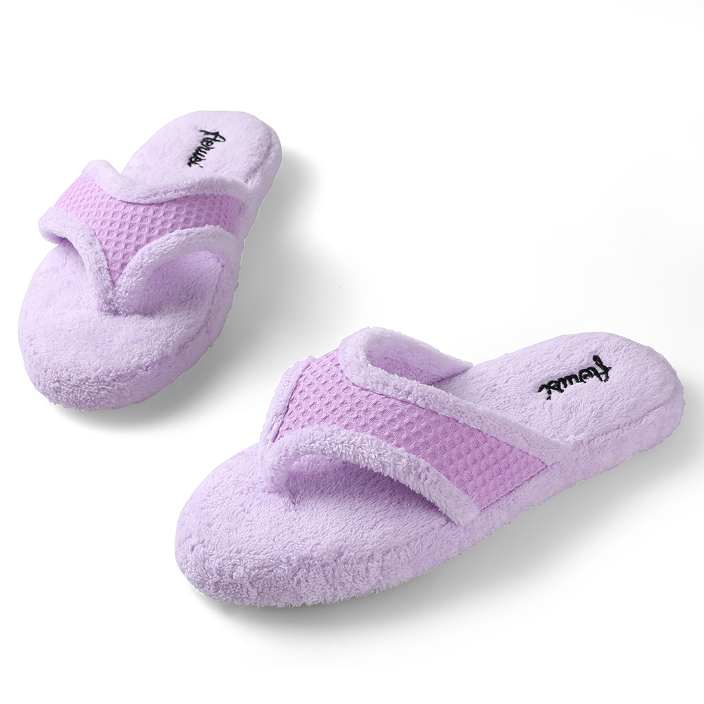 Aerusi Women Slippers Fleece Soft Flip Flops Spa Bedroom Indoor House Shoes
