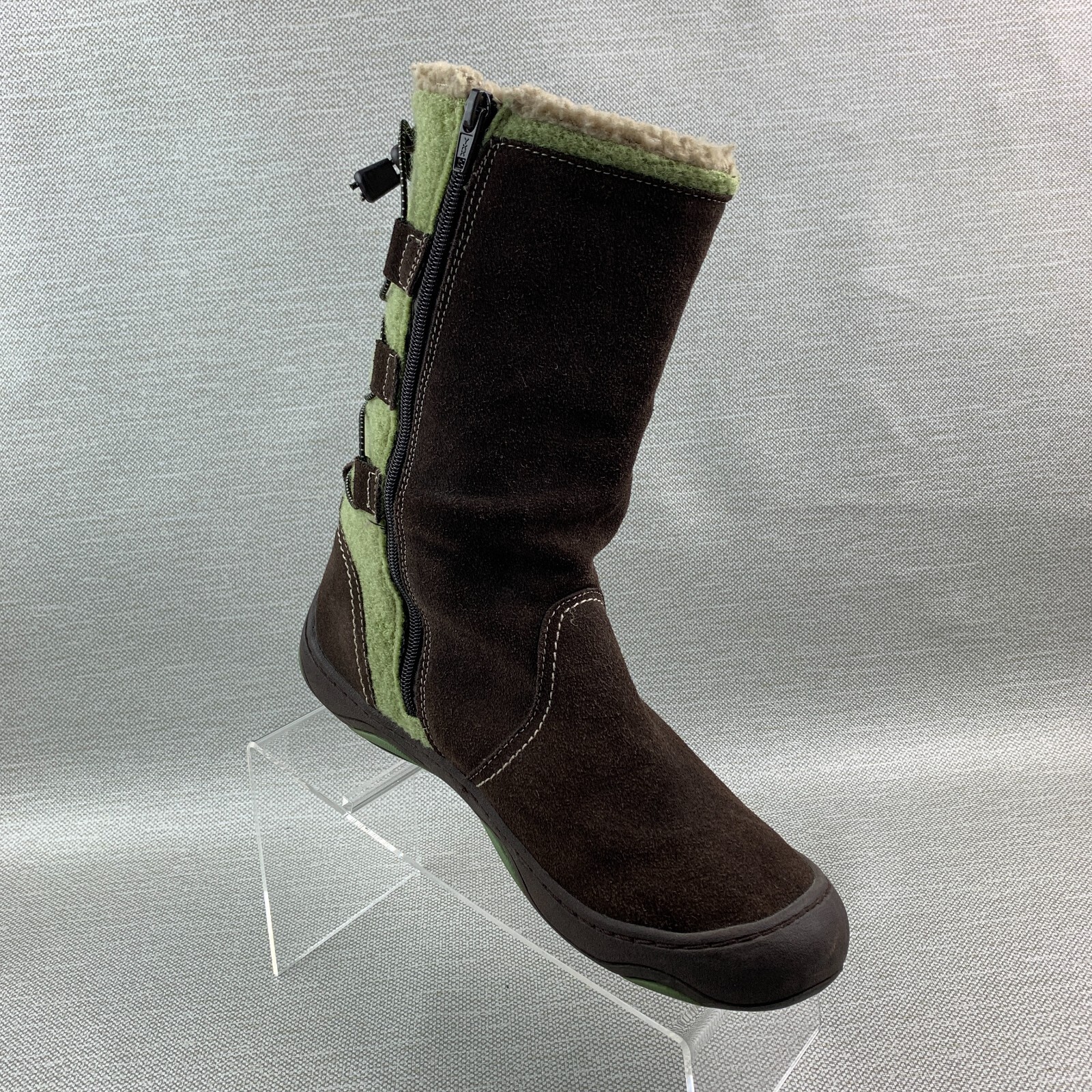 Woolrich Boots Mid Calf Green Brown Leather Suede/Textile Back Lace Up Size 10M