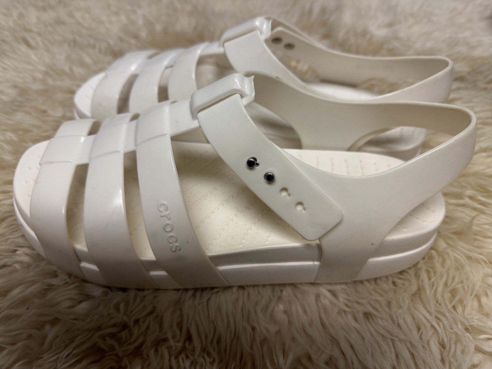 Crocs Tulum Sandals W8 White Platform Slingback Strappy Comfort Shoes