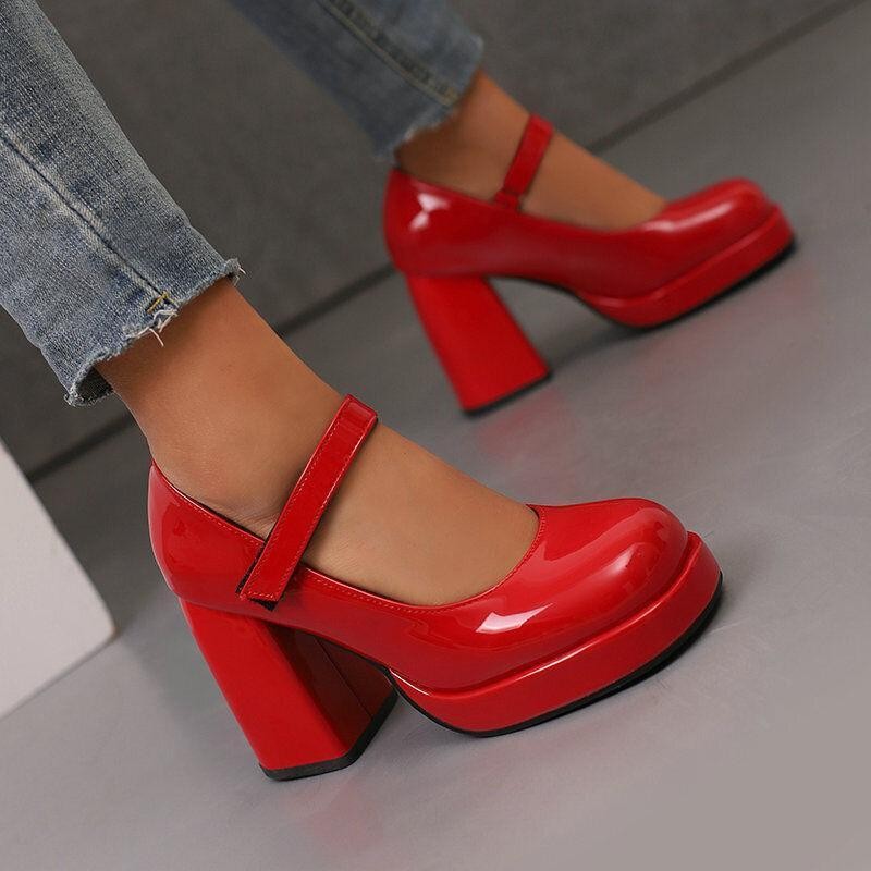 Womens Shiny Patent Leather High Heel Shoes Dress Casual Party Mary Jane Wedding